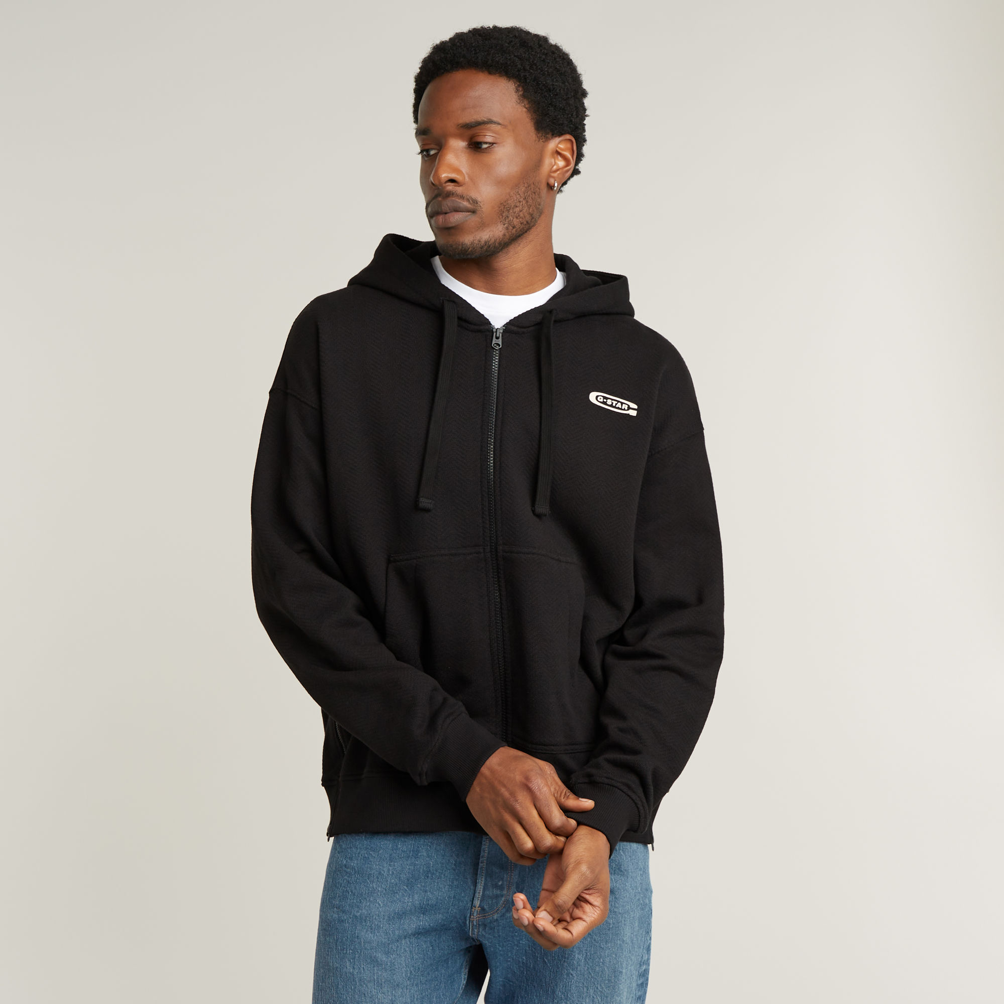 

Multi Zip Thru Loose Hooded Sweater - Black - Men