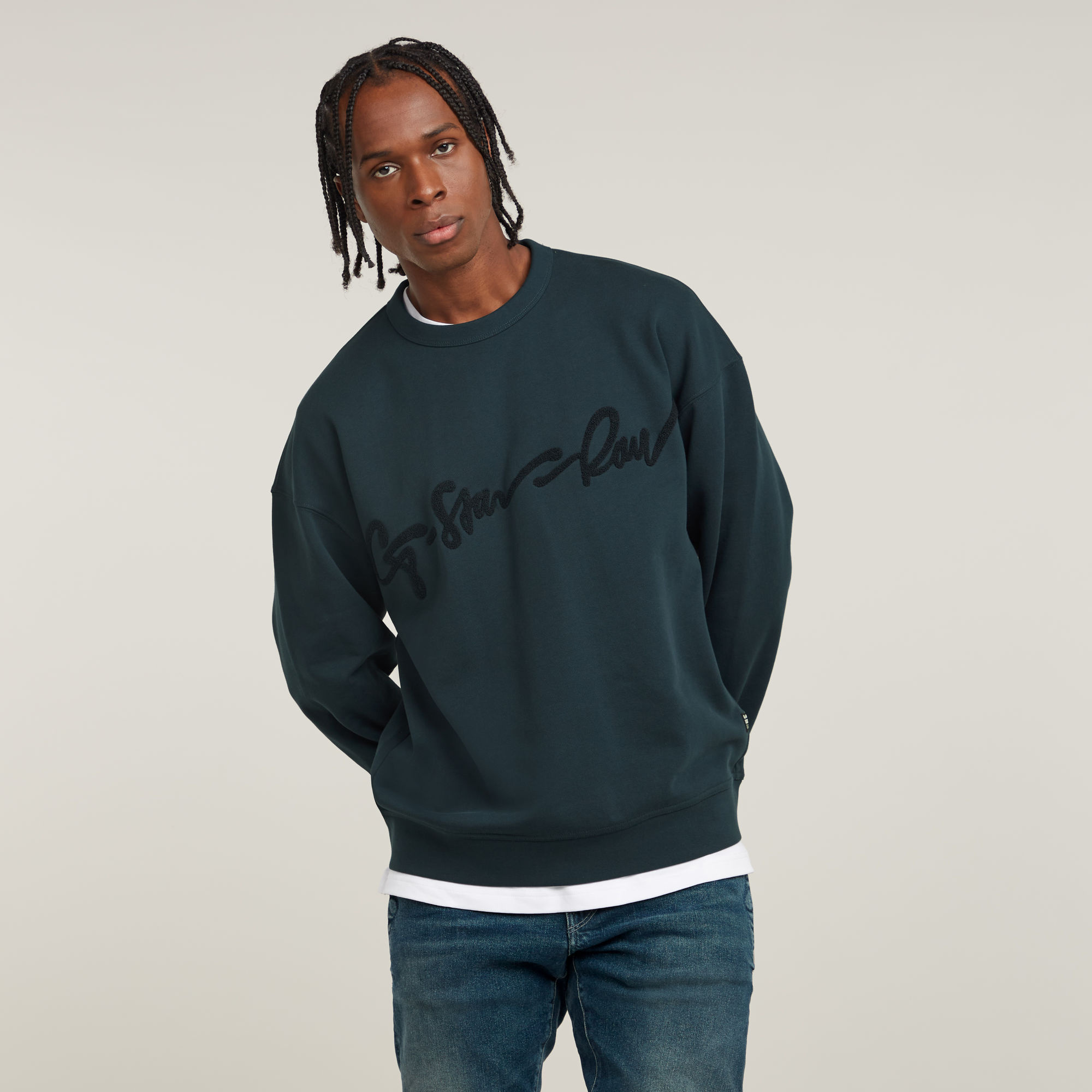 Chenille G-Script Loose Sweatshirt - Dunkelblau - Herren