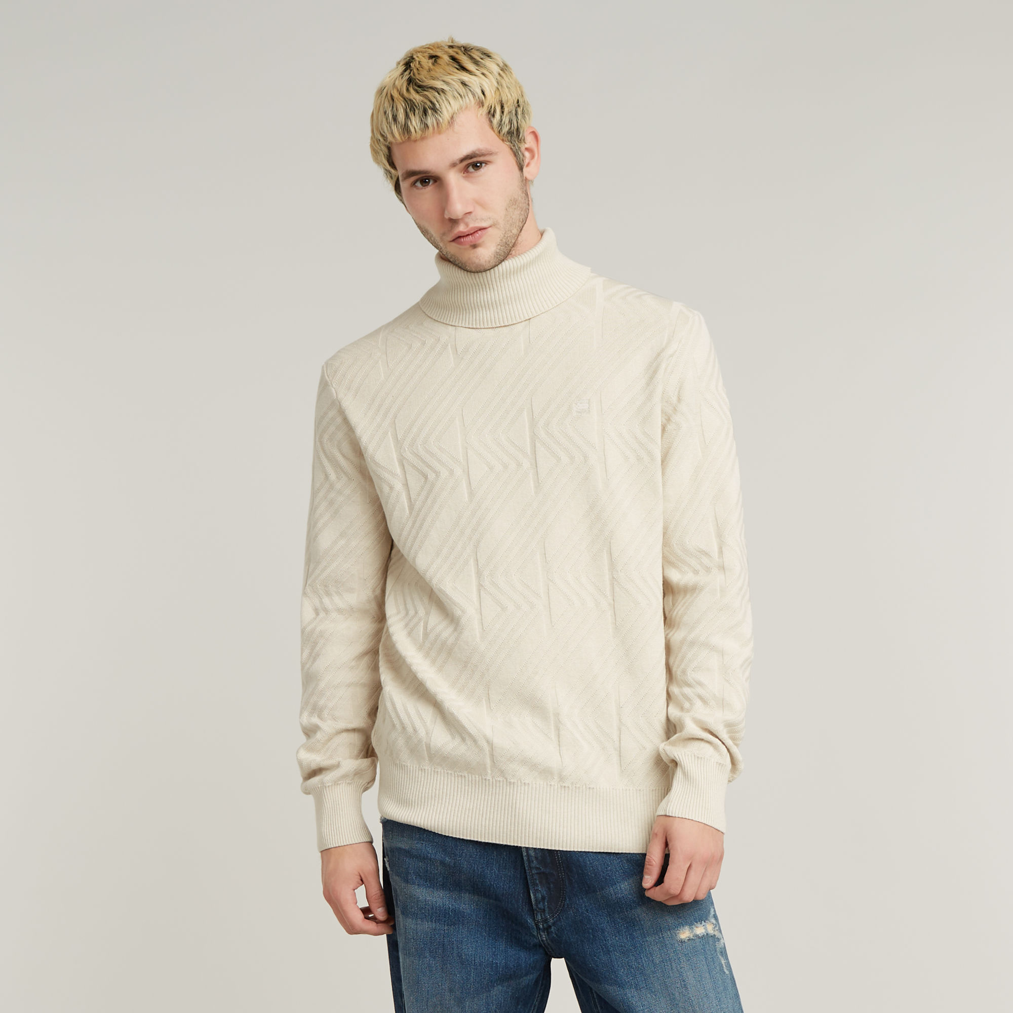 

Zig-Zag Structure Turtle Knitted Sweater - White - Men