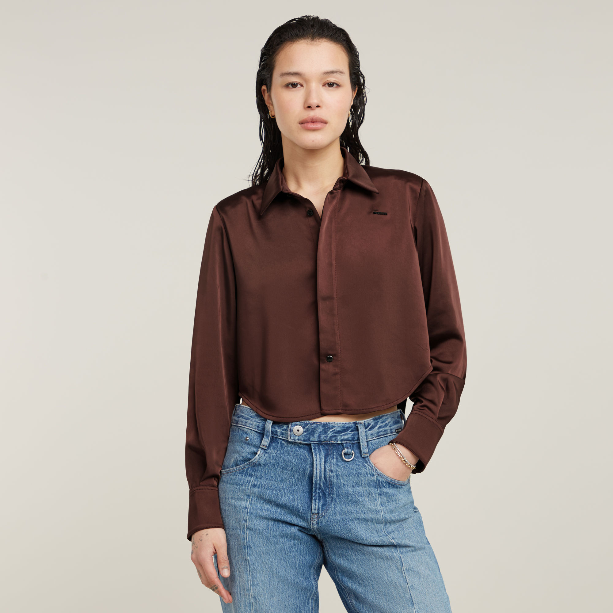 

Holiday Cropped Shirt - Red - Women