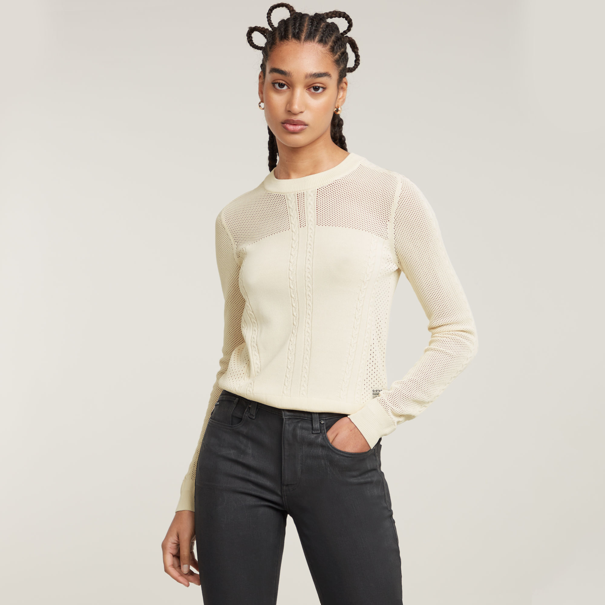 

Pointelle Knitted Sweater - White - Women