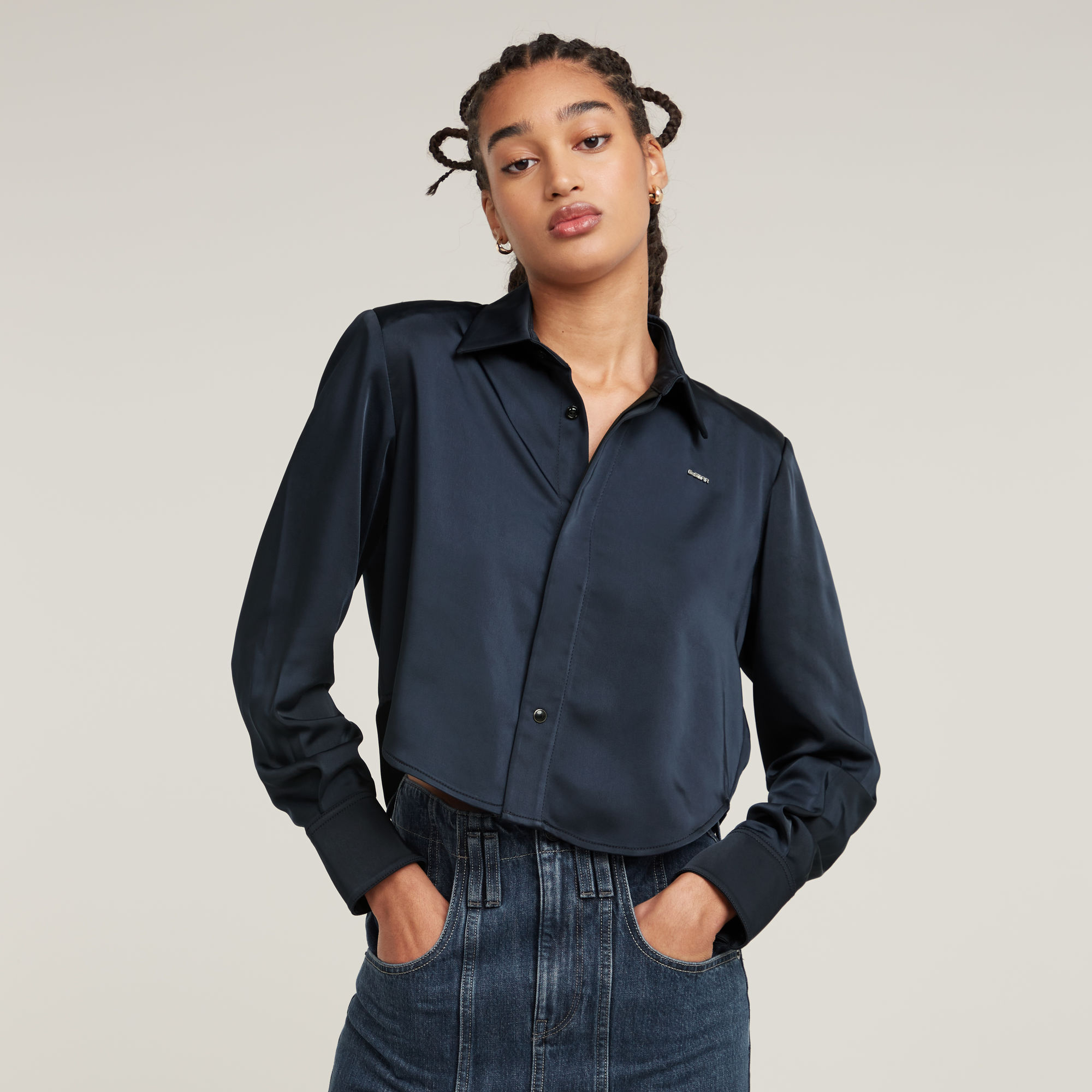 

Holiday Cropped Shirt - Dark blue - Women