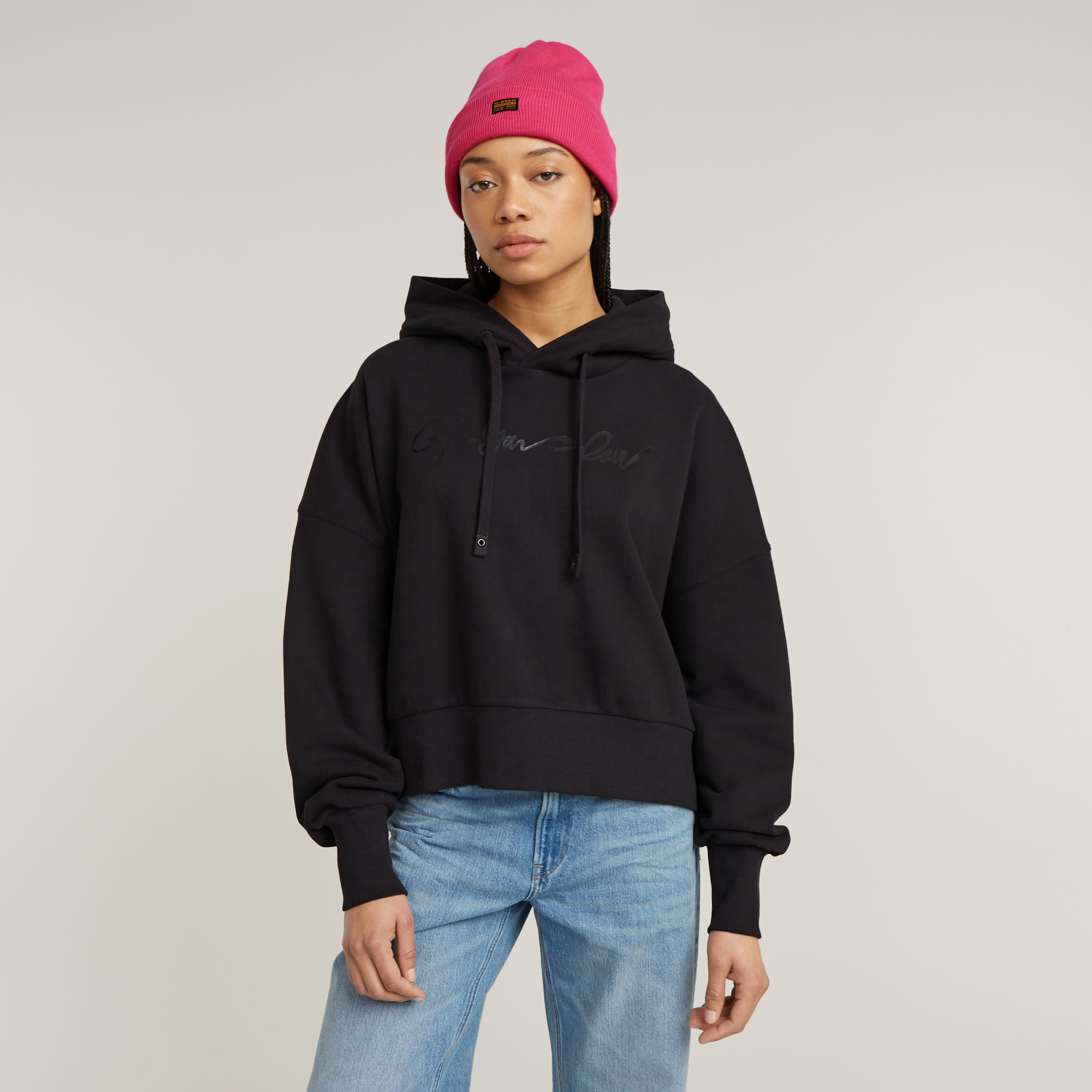 

G-Script Oversized Hooded Sweater - Black - Women