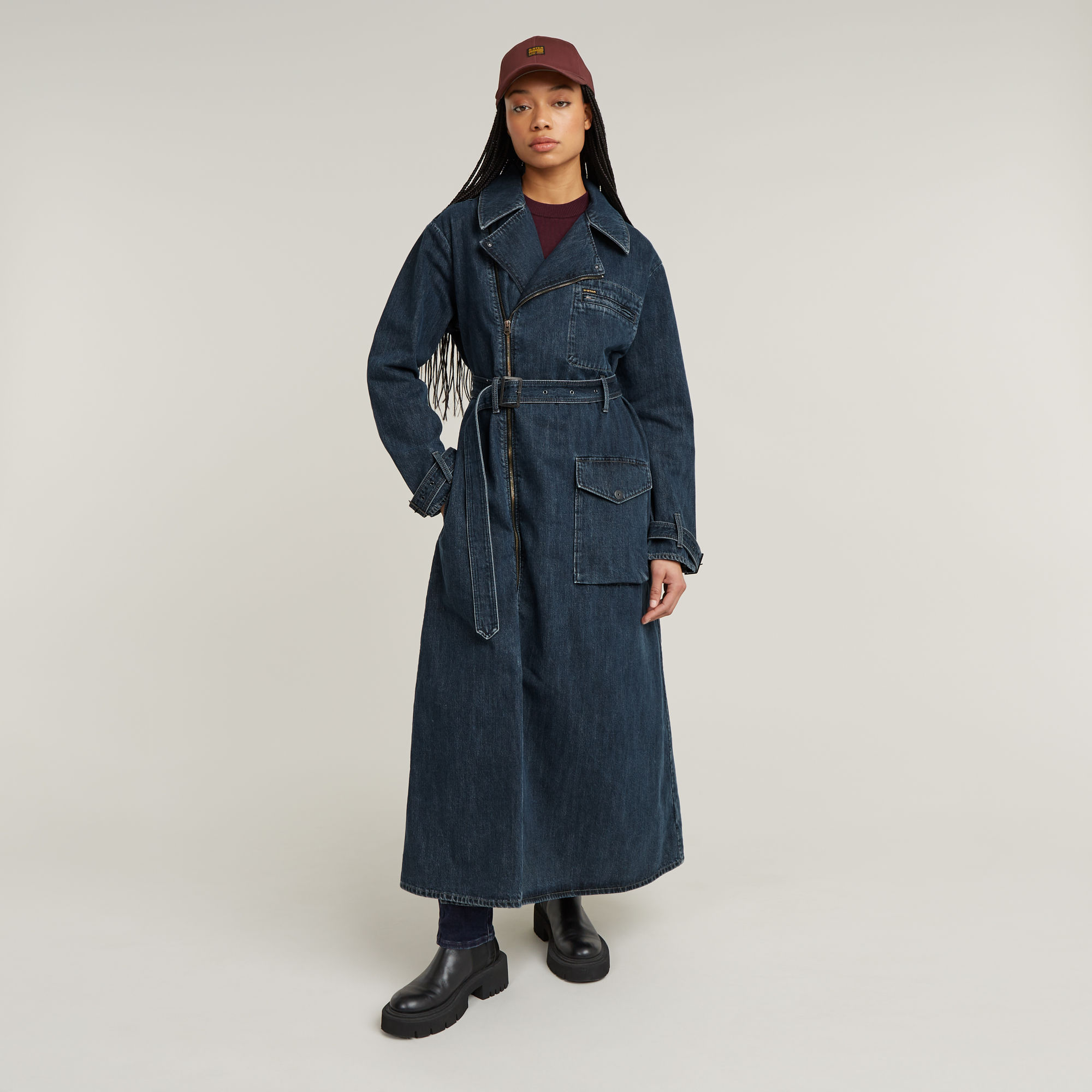 

Long Biker Trench - Dark blue - Women