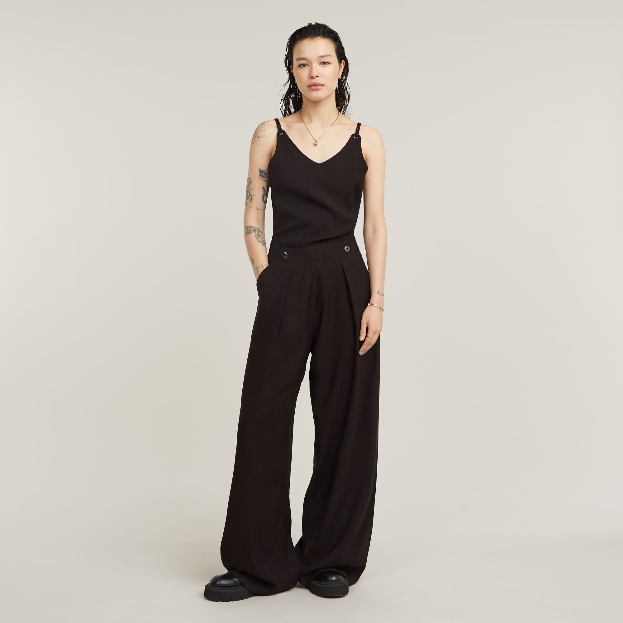 G-Star RAW Fluid Strap Jumpsuit Zwart Dames