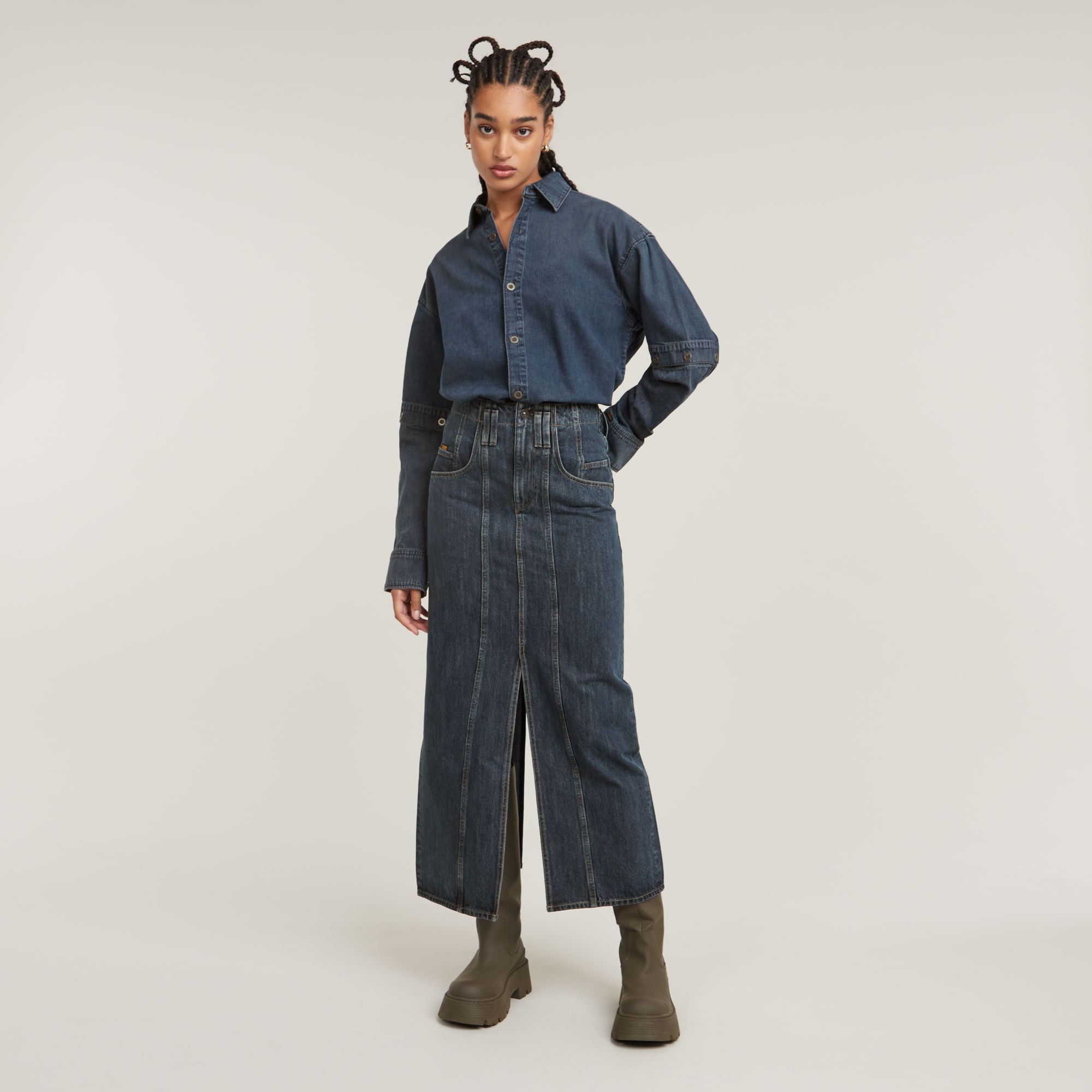 G-Star RAW Viktoria Moto Lange Rok Donkerblauw Dames