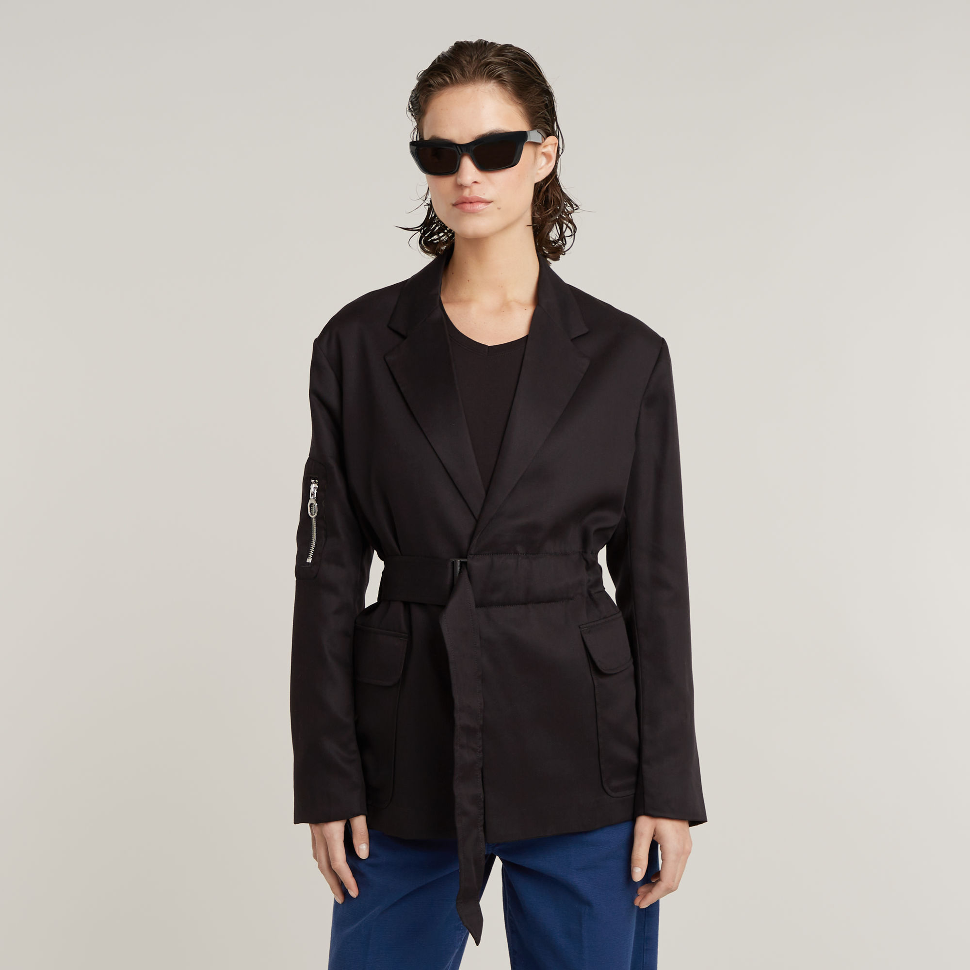 Belted Blazer - Schwarz - Damen