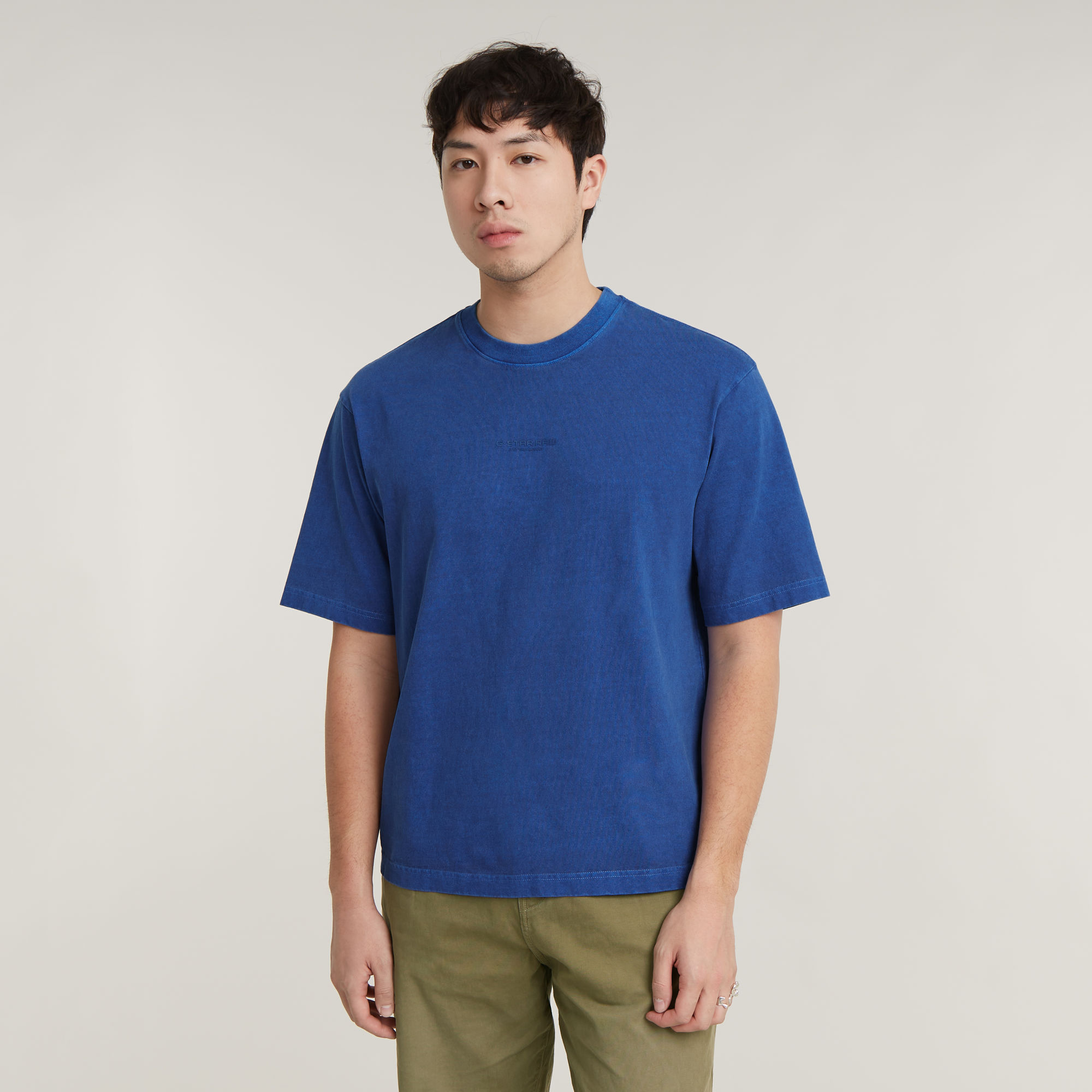 Overdyed Center Chest Boxy T-Shirt - Mittelblau - Herren