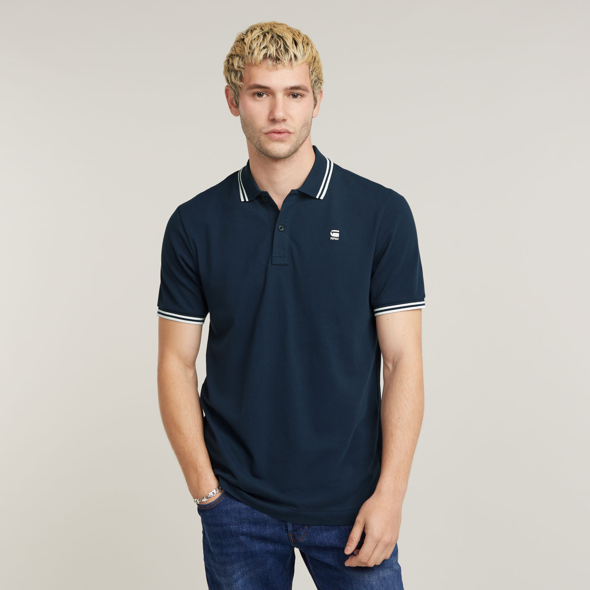 

Dunda Slim Stripe Polo - Dark blue - Men