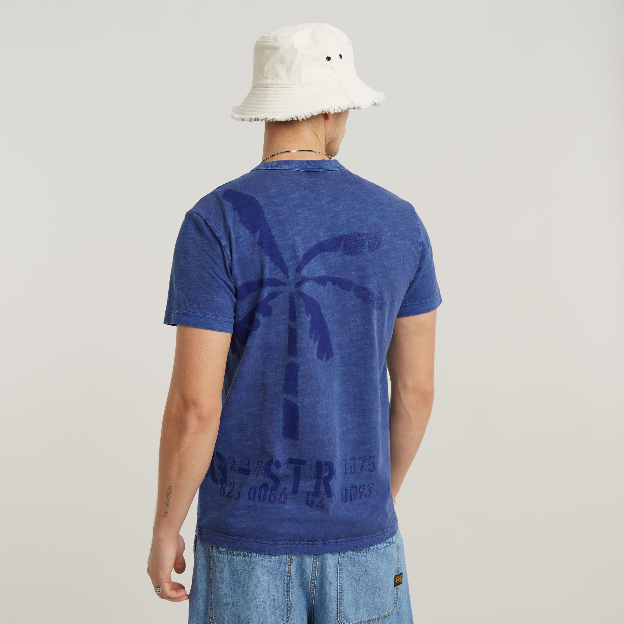 Musa Palm Stencil Pigment Dye T-Shirt - Mittelblau - Herren