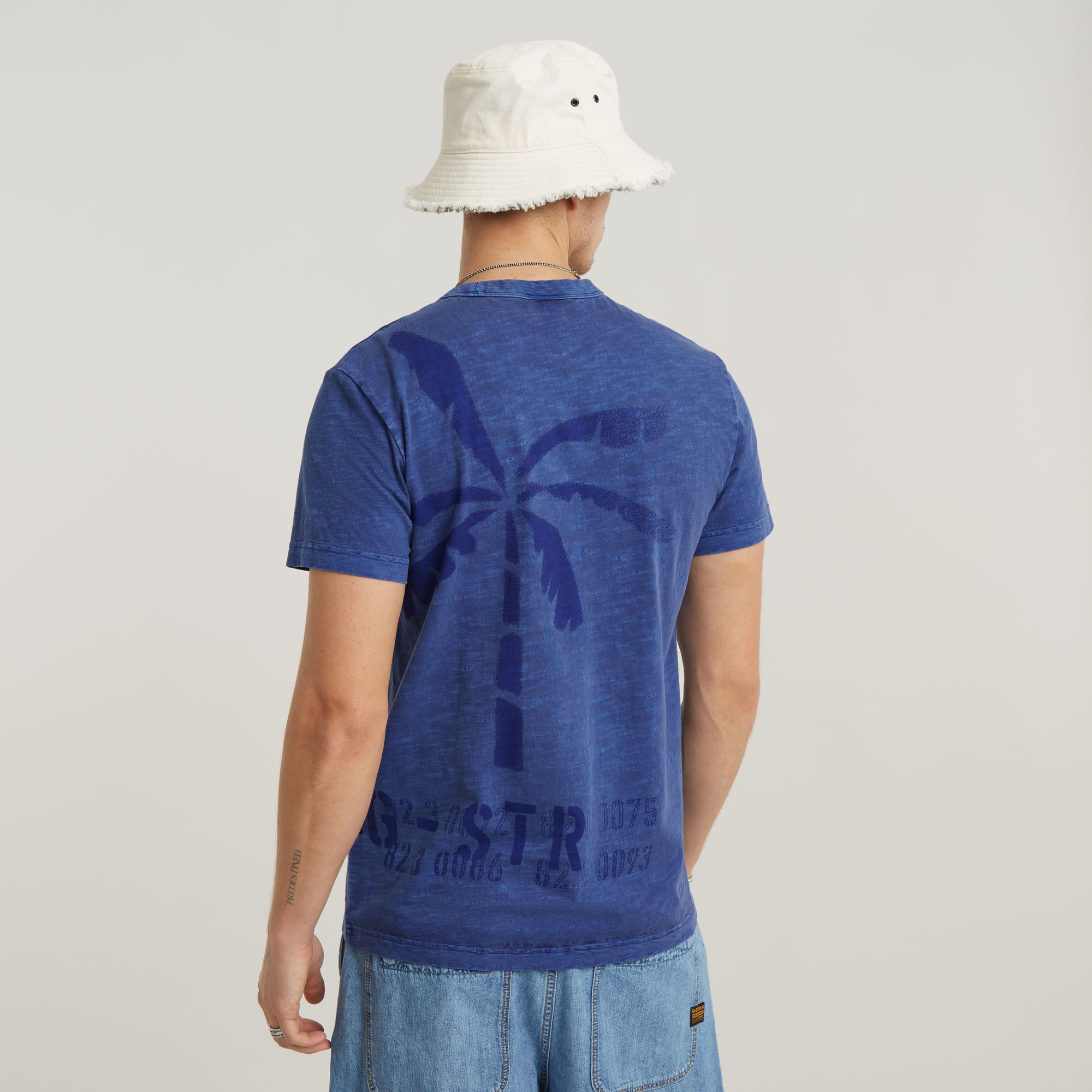 

Musa Palm Stencil Pigment Dye T-Shirt - Medium blue - Men
