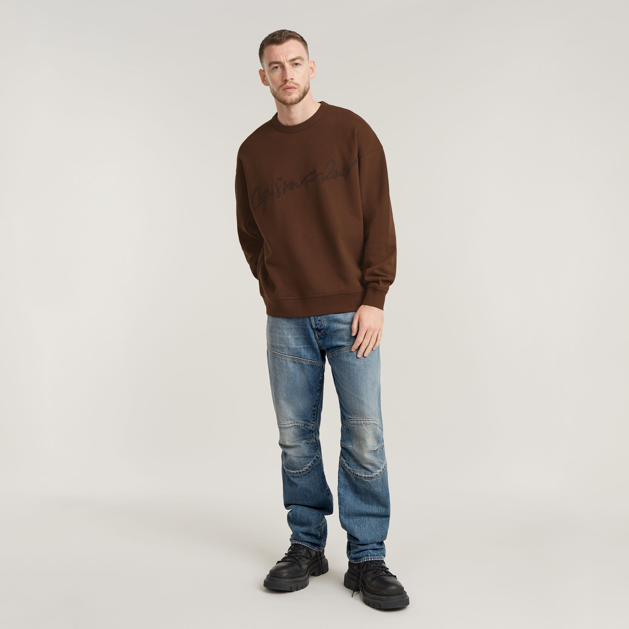 G-Star RAW Chenille G-Script Loose Sweater Bruin Heren
