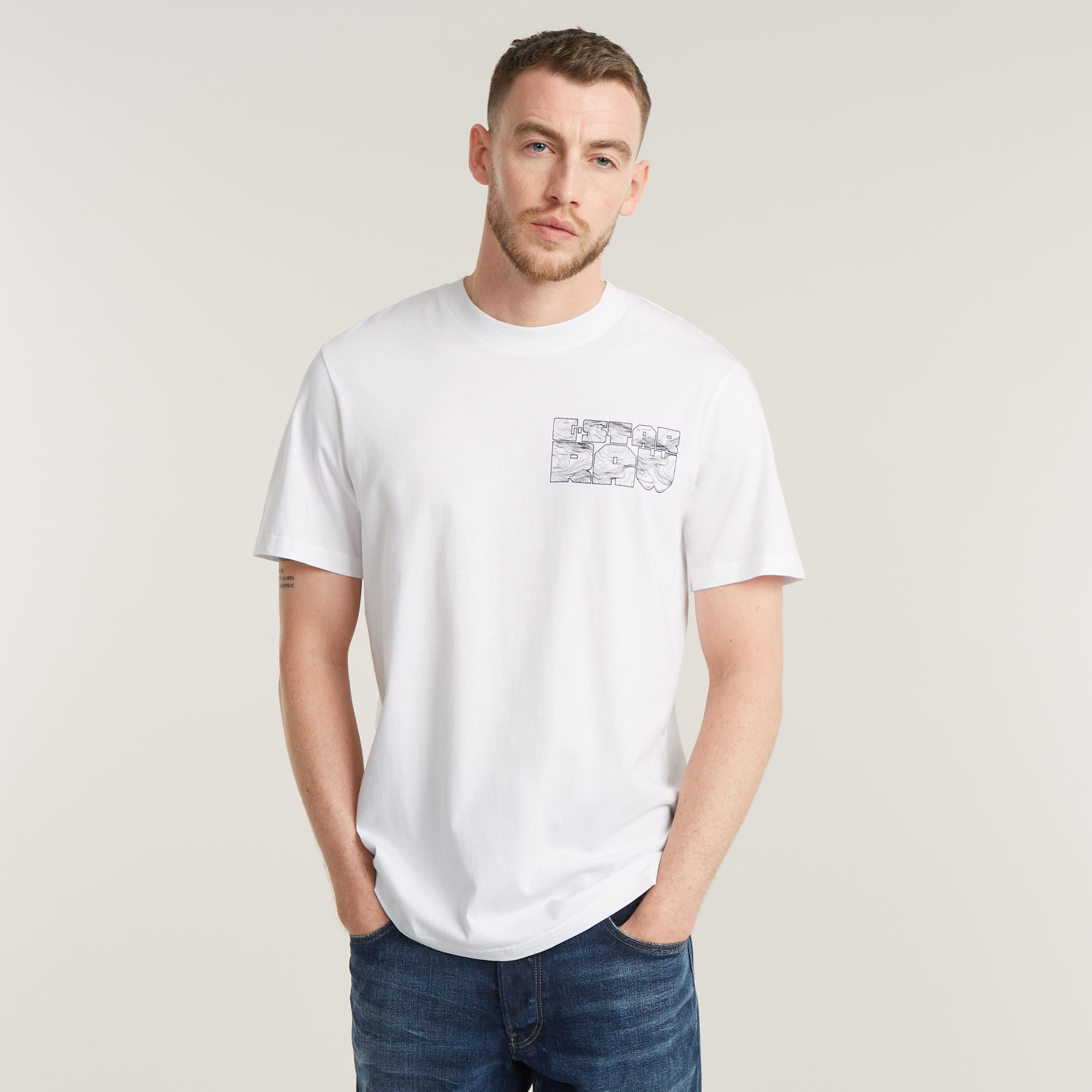 Topography Chest Graphic Slim T-Shirt - Weiß - Herren