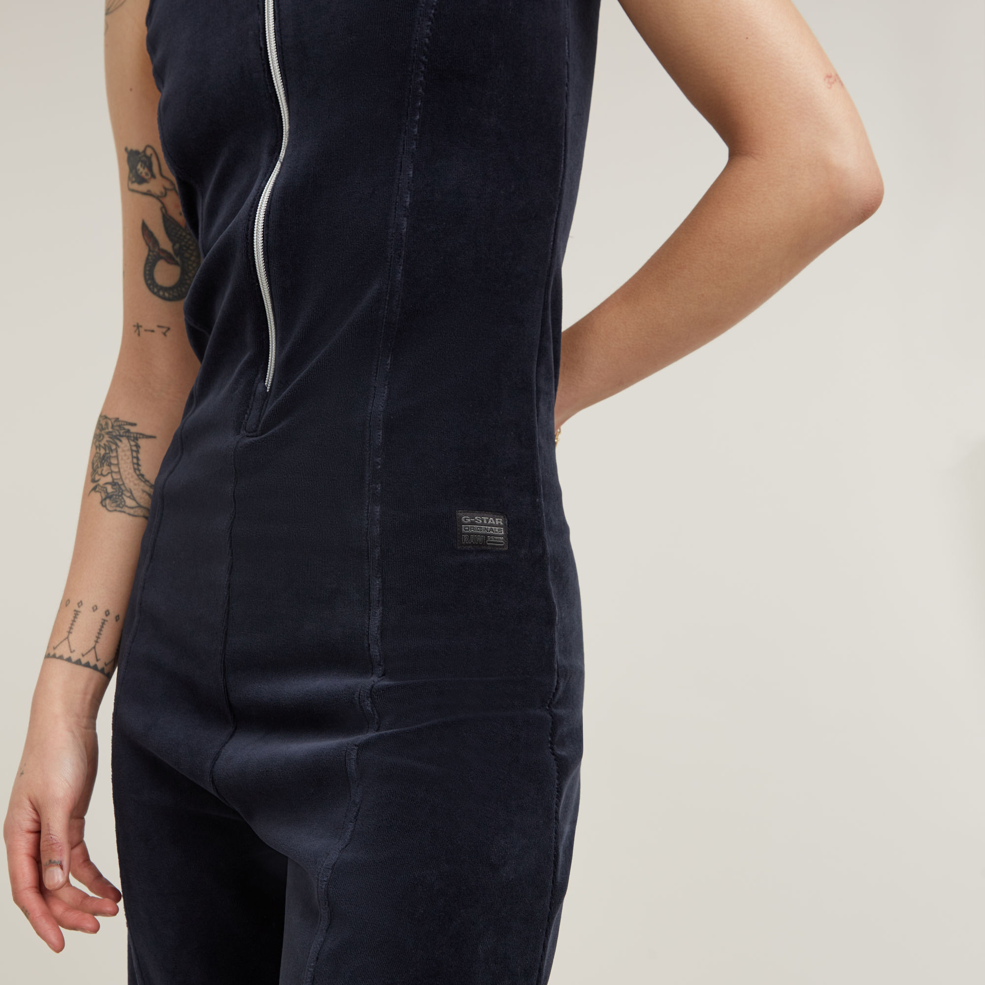 G-Star RAW Wide Leg Velvet Jumpsuit Donkerblauw Dames