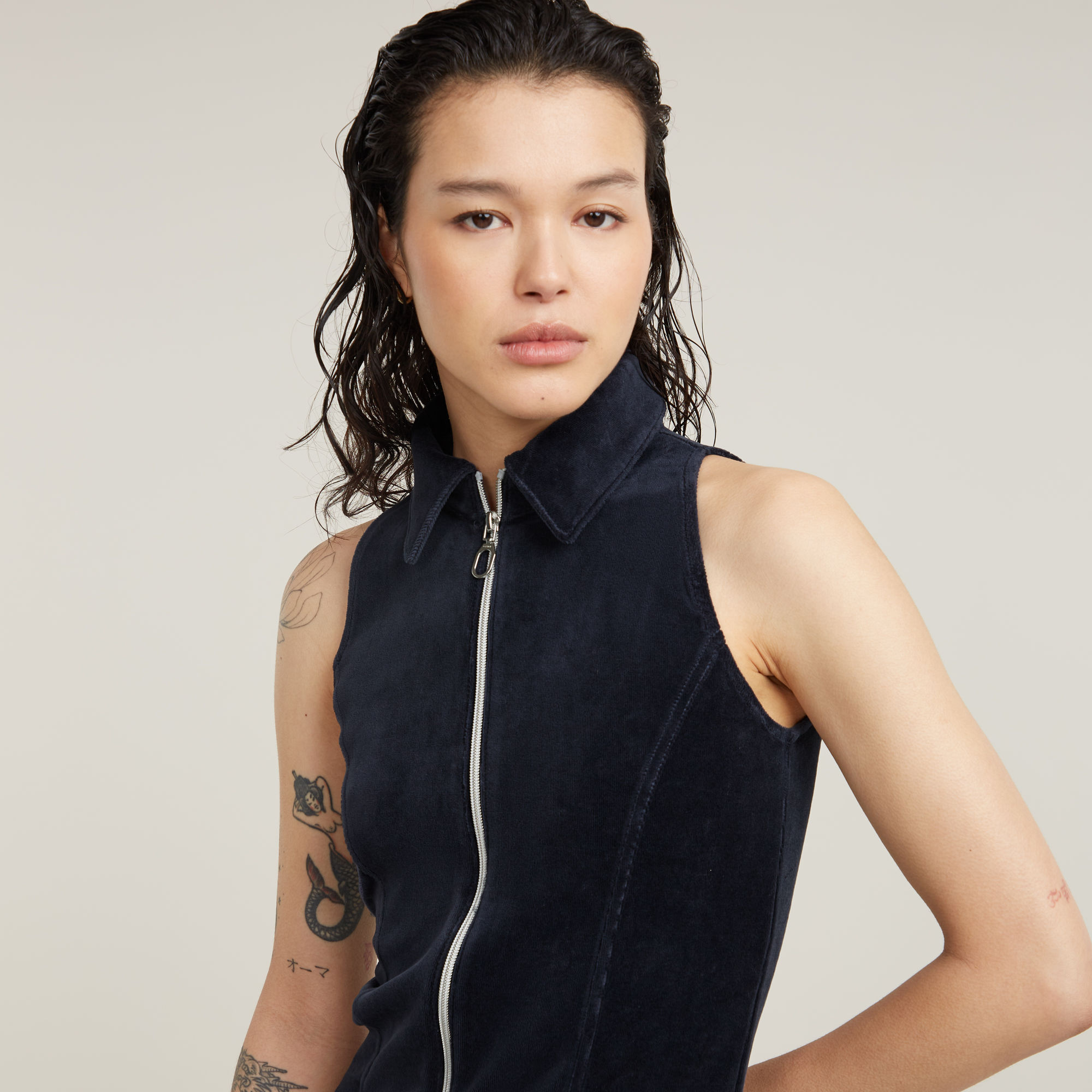 G-Star RAW Wide Leg Velvet Jumpsuit Donkerblauw Dames