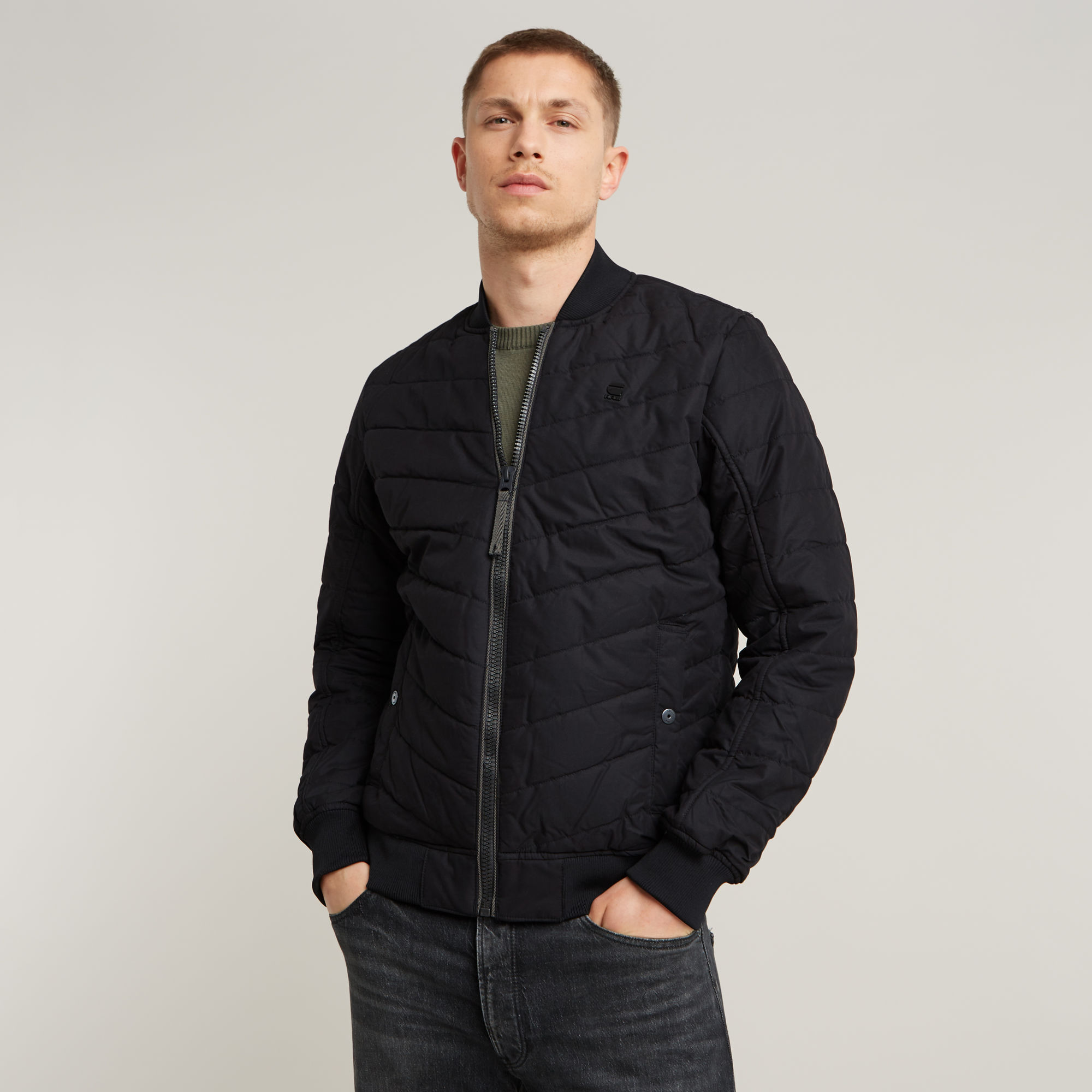 Padded Bomber Jacke - Schwarz - Herren