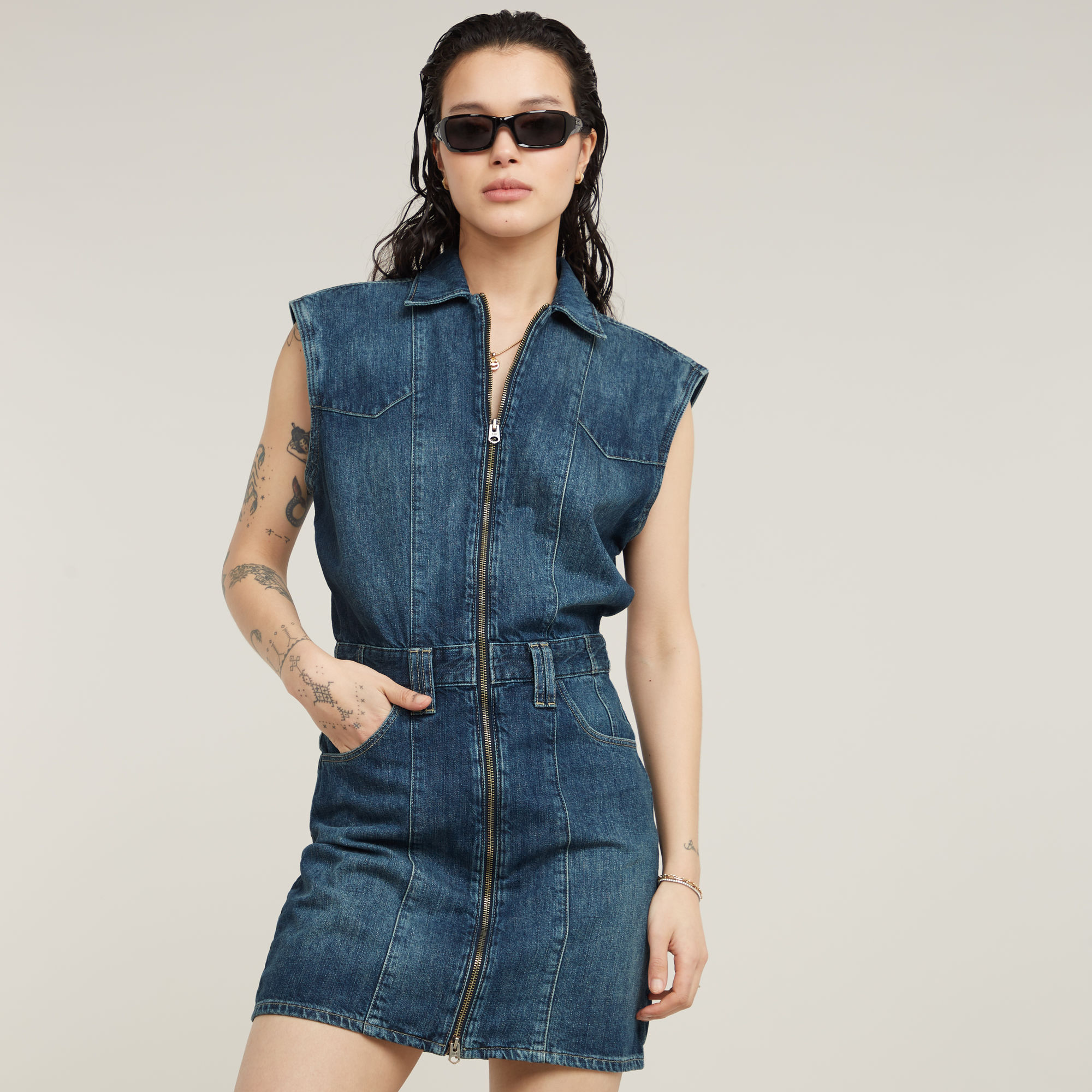 G-Star RAW Biker Jurk Donkerblauw Dames