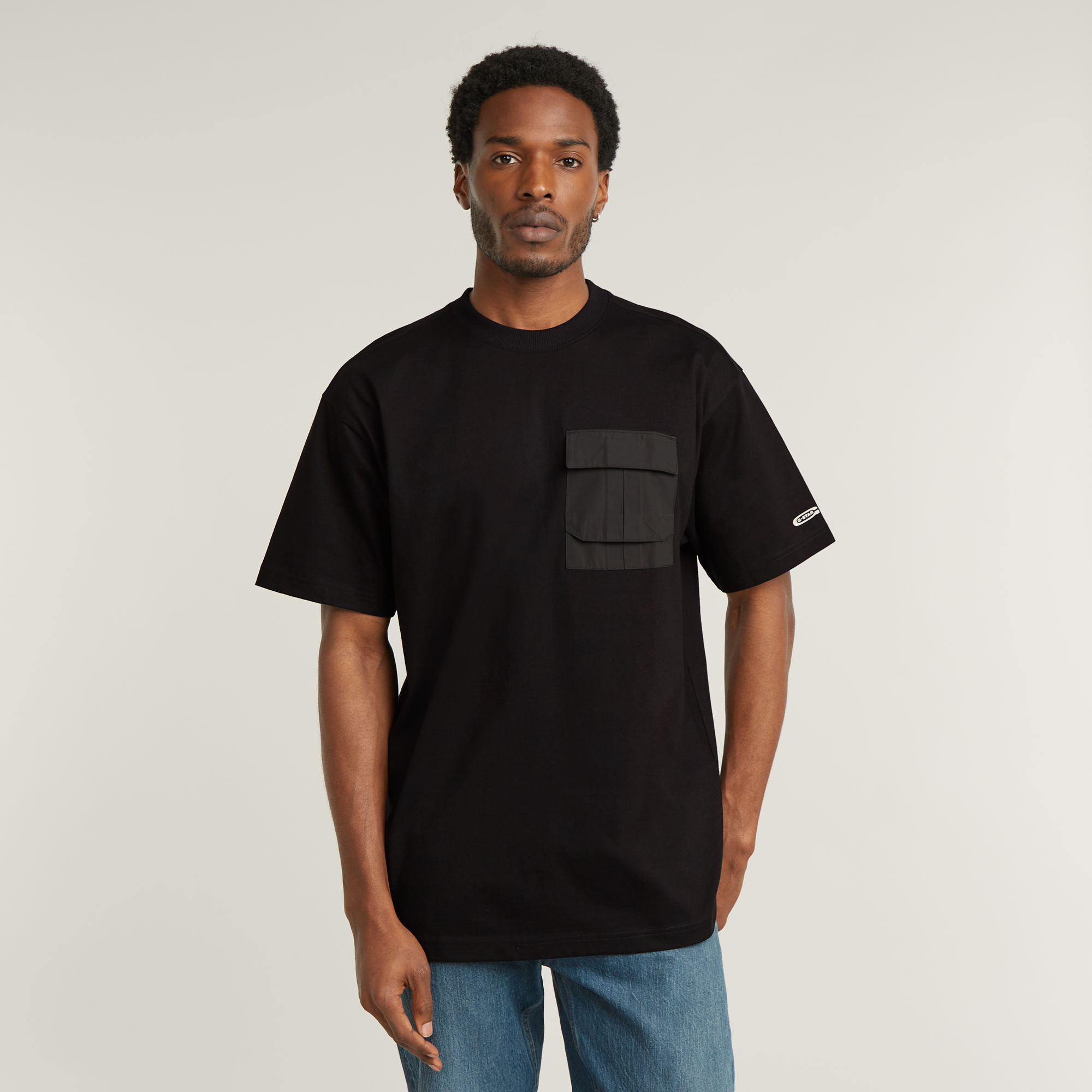 

Woven Mix Pocket Loose T-Shirt - Black - Men