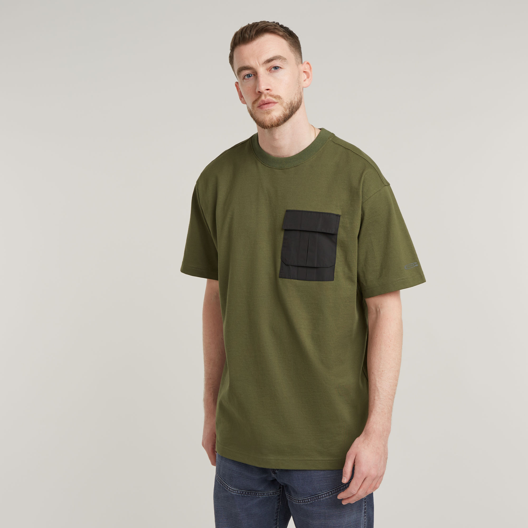 

Woven Mix Pocket Loose T-Shirt - Green - Men