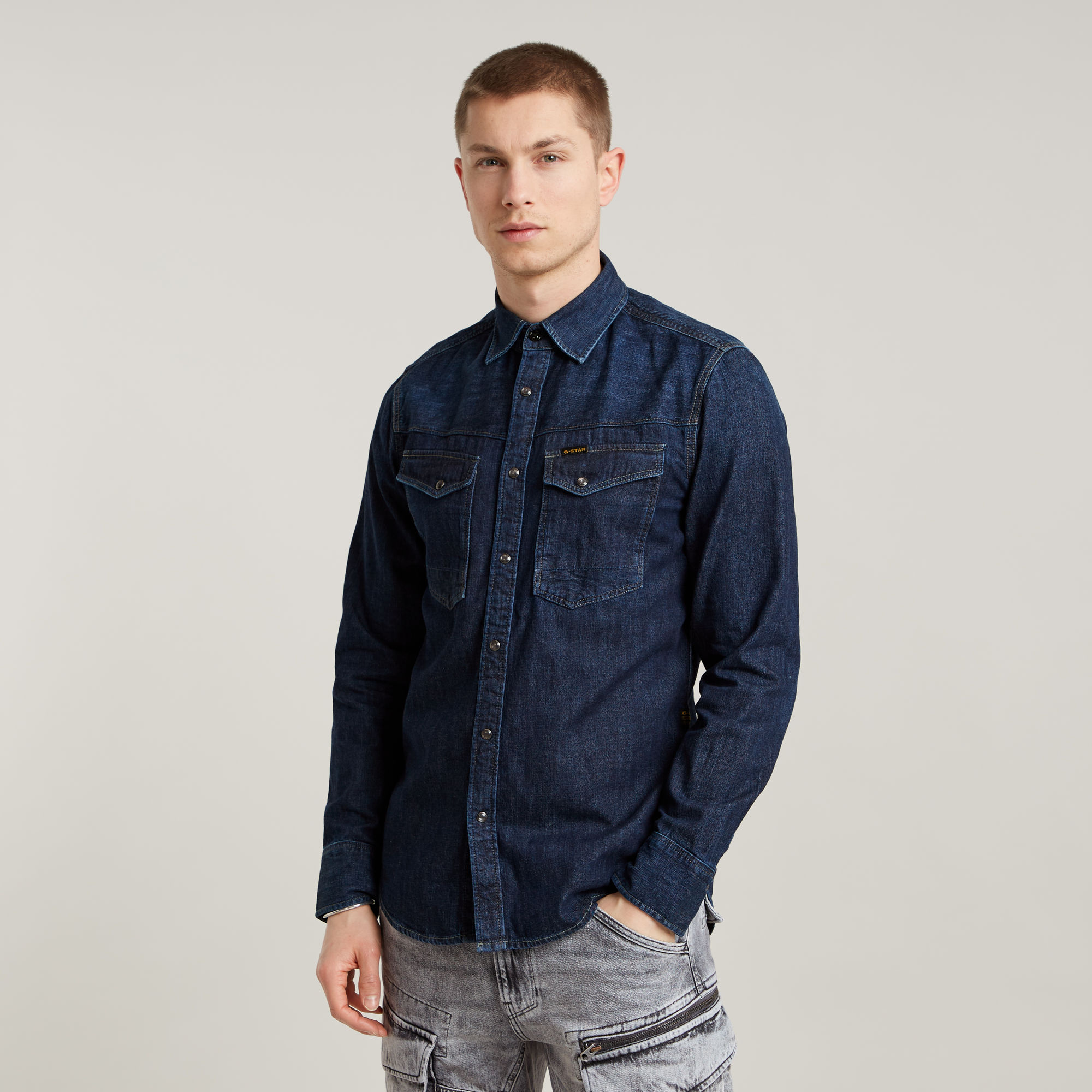 G-Star RAW Slim Denim Shirt Donkerblauw Heren