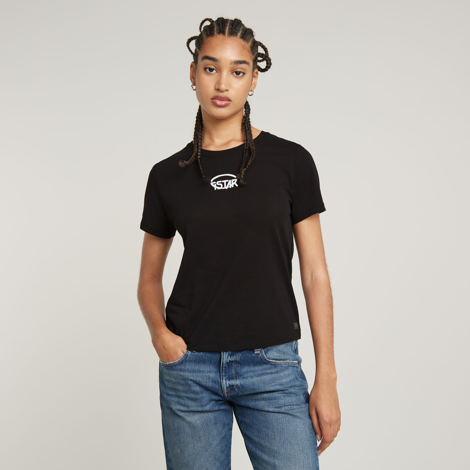 Small Center Logo Top - Schwarz - Damen