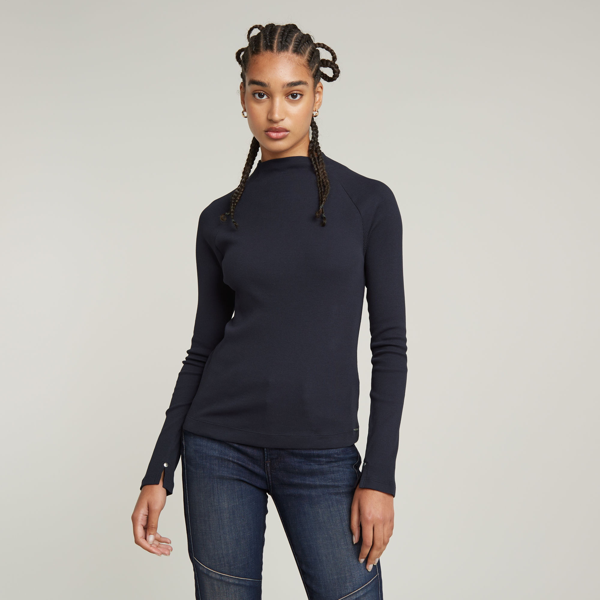 

Slim Rib Mock Top - Dark blue - Women