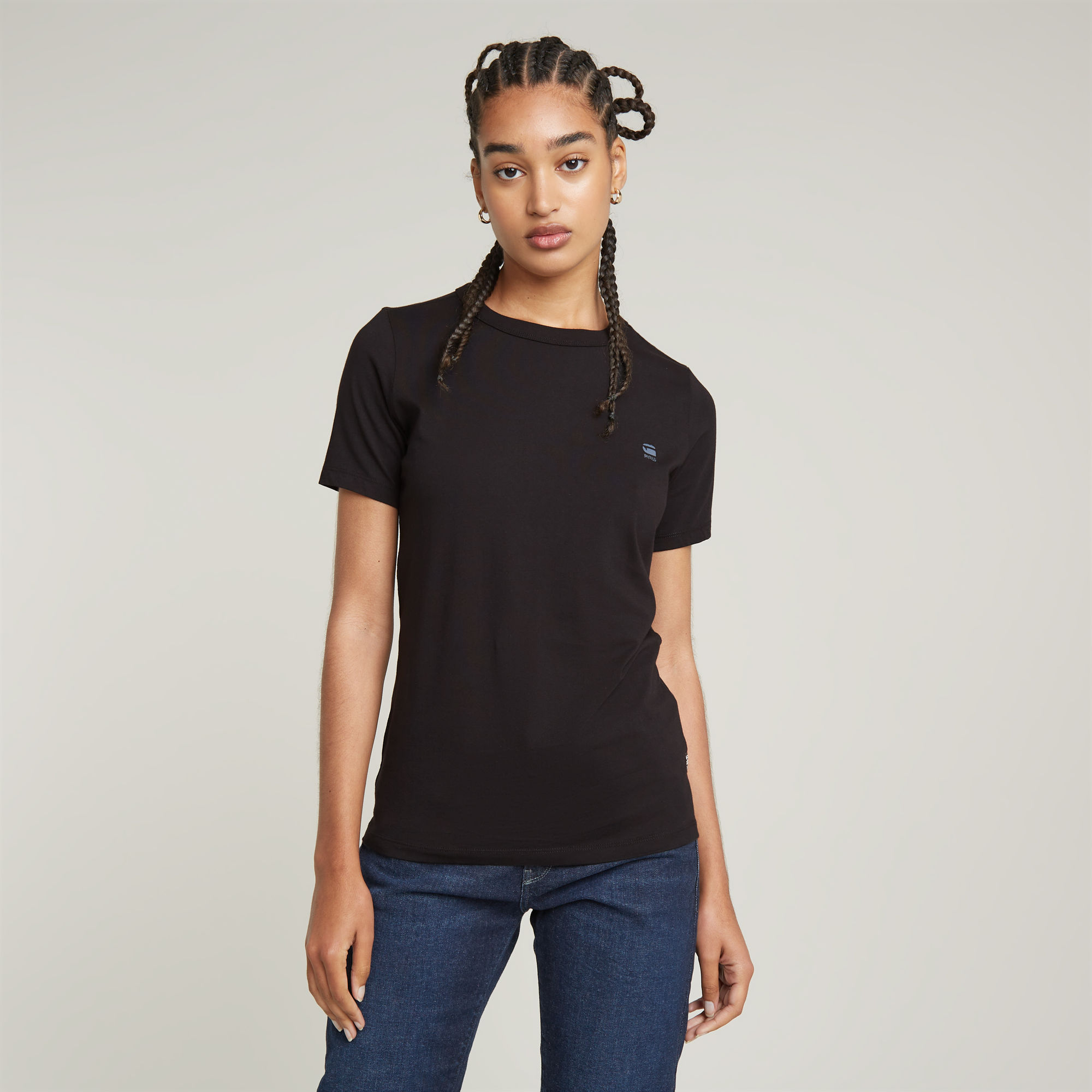 Chest Logo Optic Slim Top - Schwarz - Damen