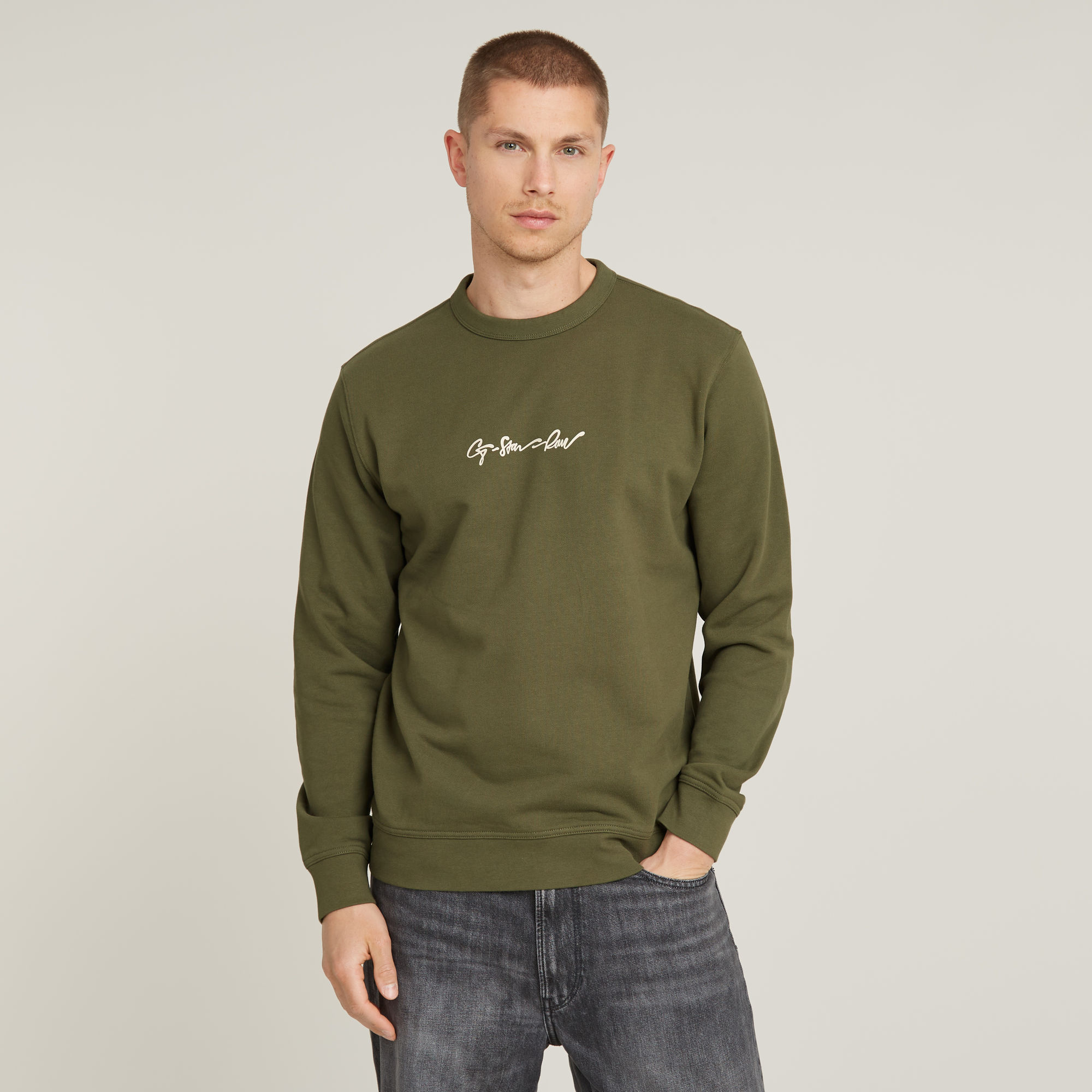 G-Star RAW G-Script Logo Sweater Groen Heren