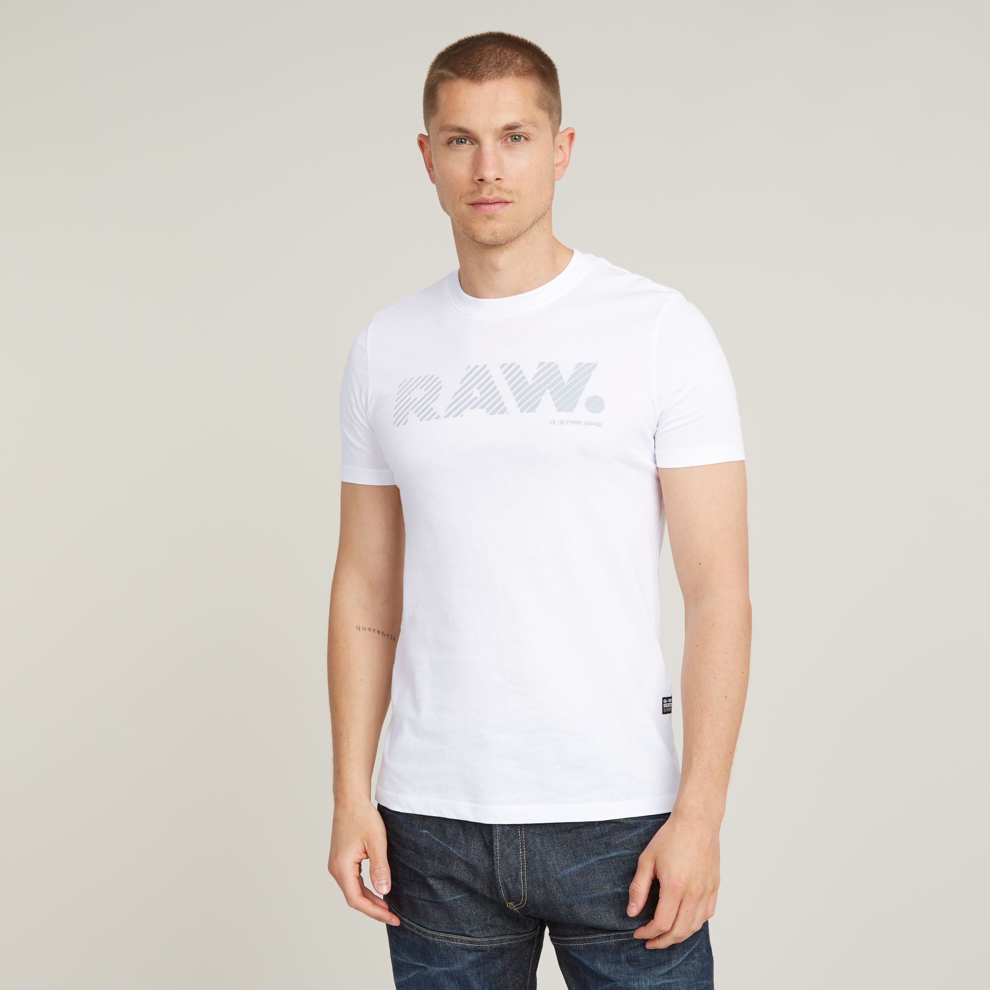 3D RAW. Logo Slim T-Shirt - Weiß - Herren