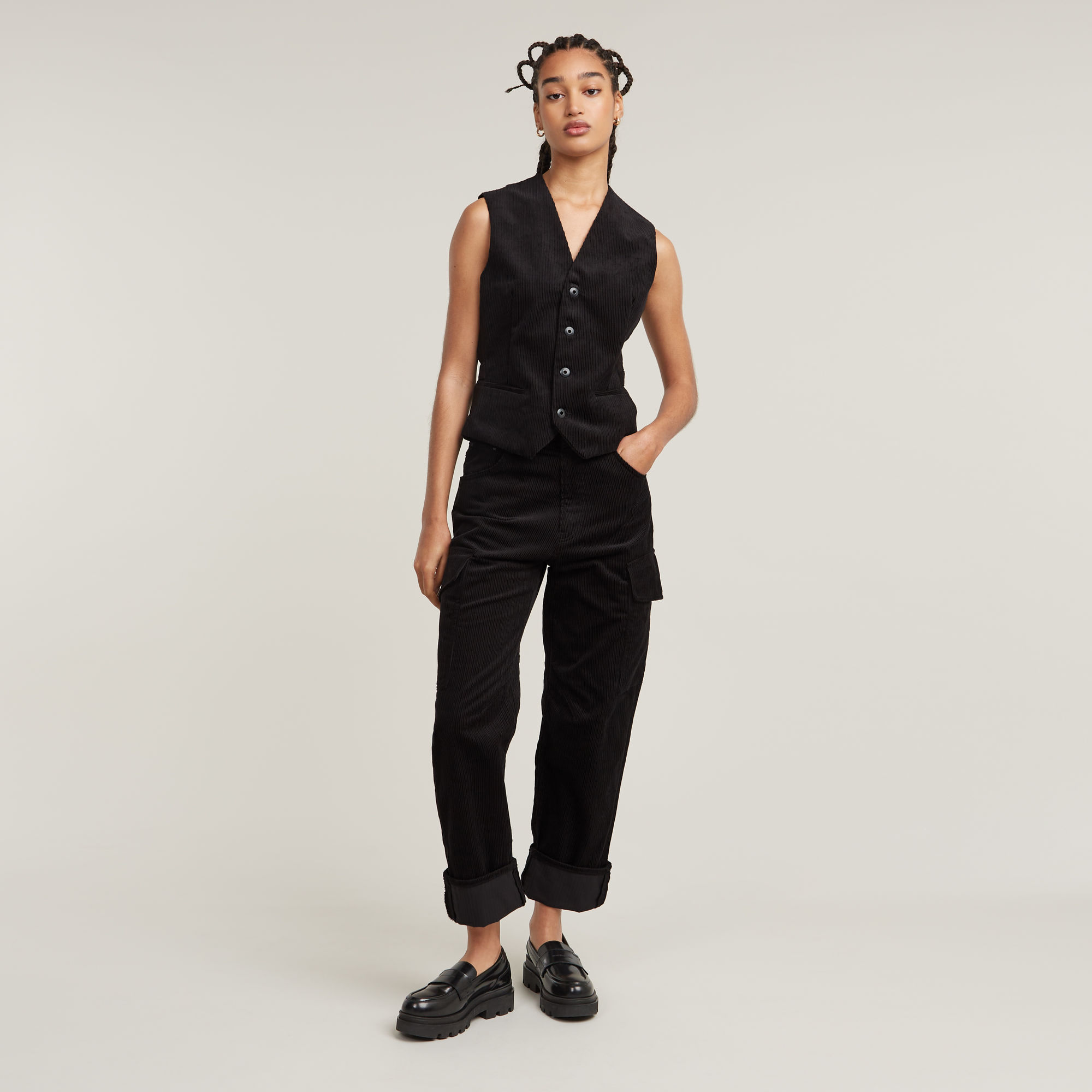 G-Star RAW Cargo Broek Cord 3D Boyfriend Zwart Dames