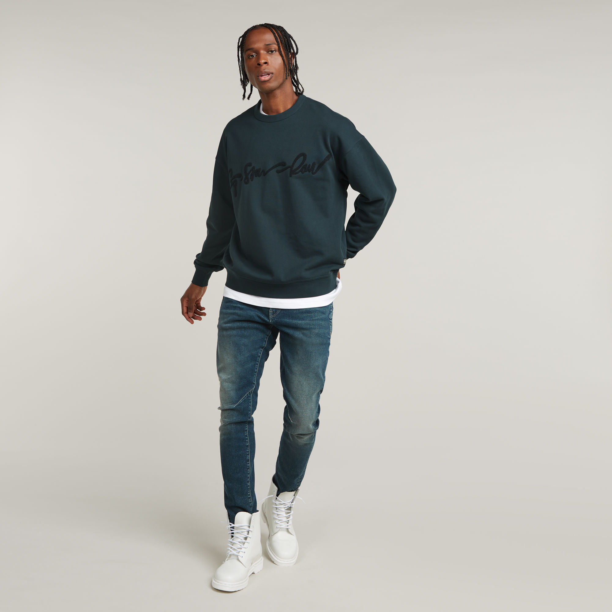 G-Star RAW Chenille G-Script Loose Sweater Donkerblauw Heren