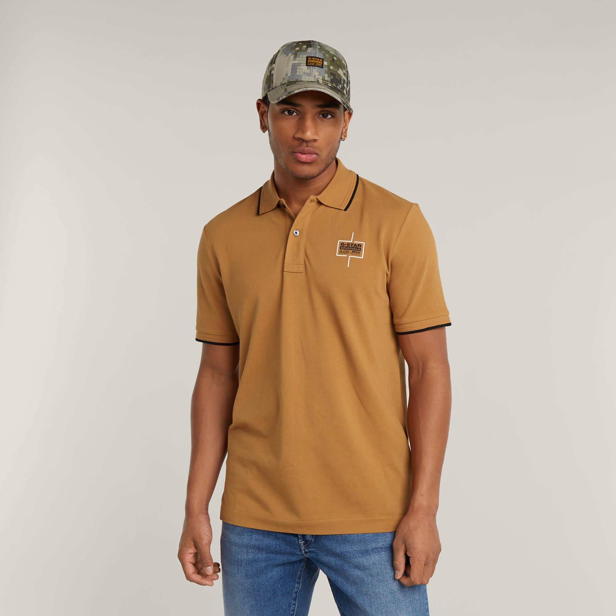 

Chest Logo Striped Polo - Bruin - Heren