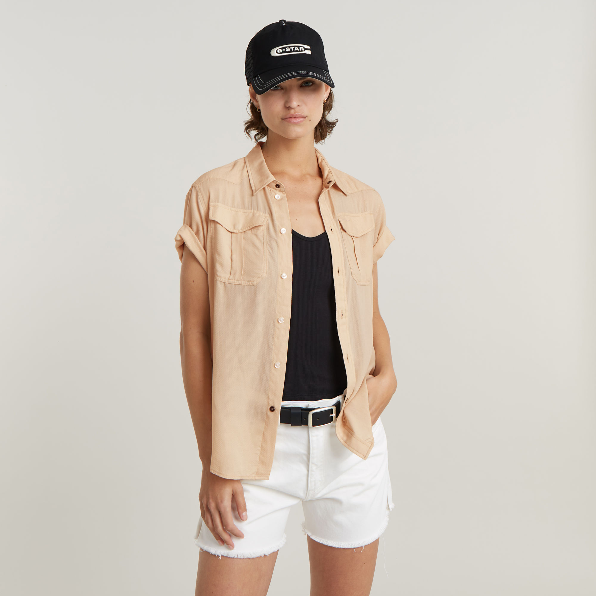 

Military Button Down Shirt - Pink - Women