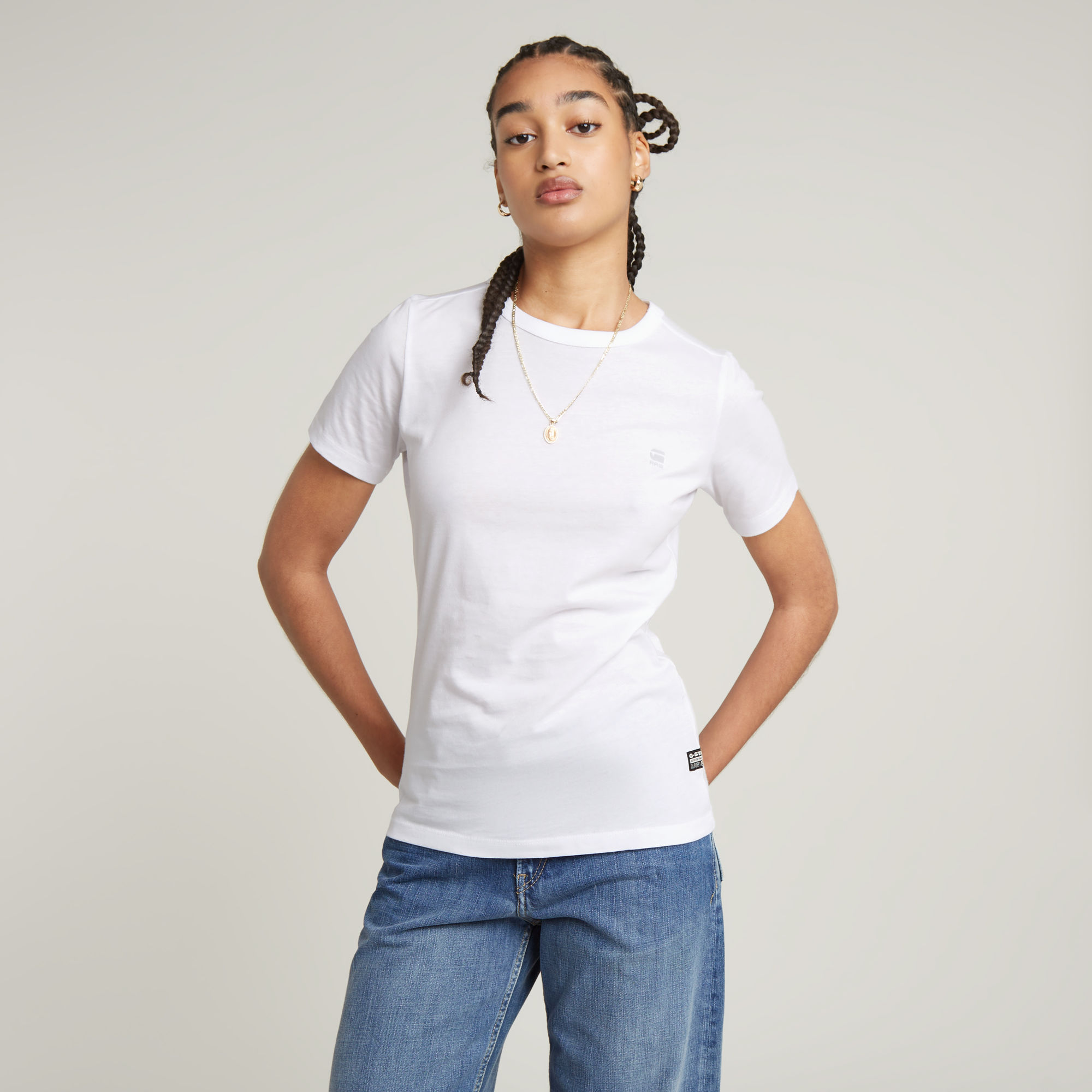 Chest Logo Optic Slim Top - Weiß - Damen