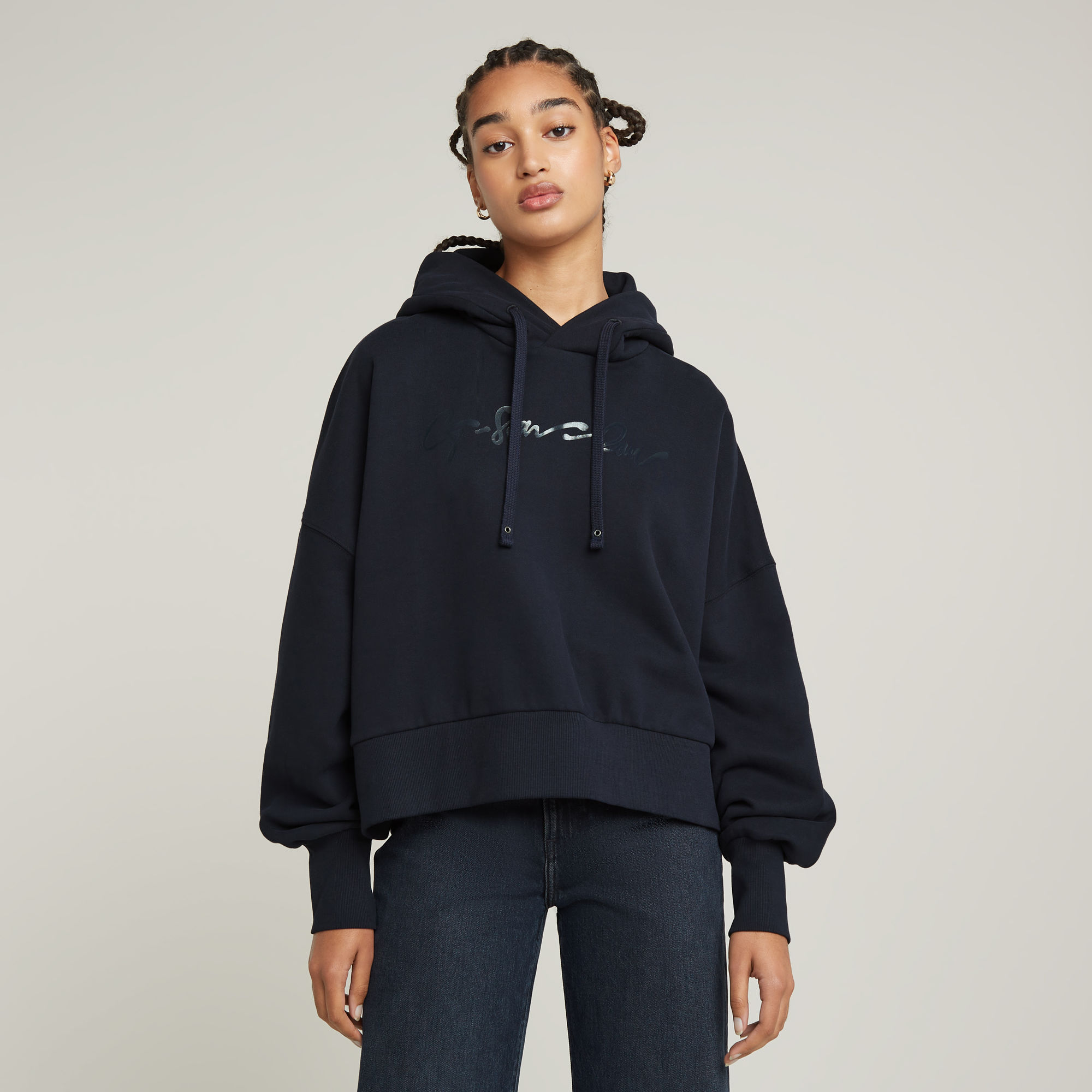 G-Script Oversized Hooded Sweater - Dunkelblau - Damen