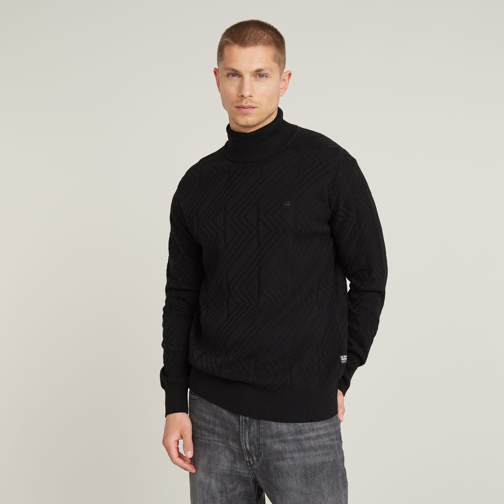 Zig-Zag Structure Turtle Knitted Pullover - Schwarz - Herren