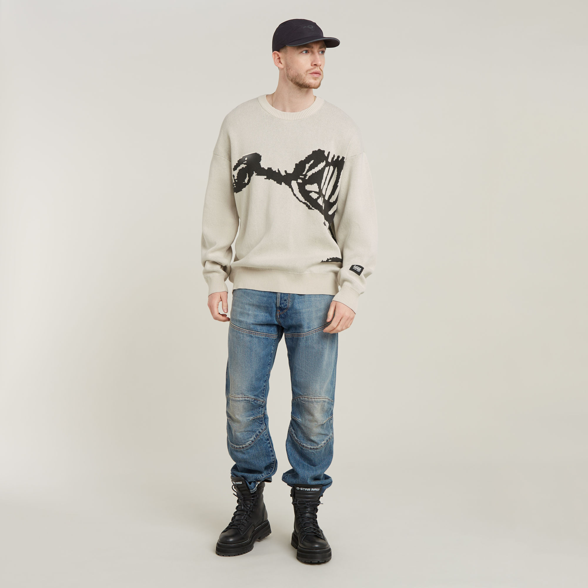 G-Star RAW Gebreide Trui Running Dog Graphic Wit Heren