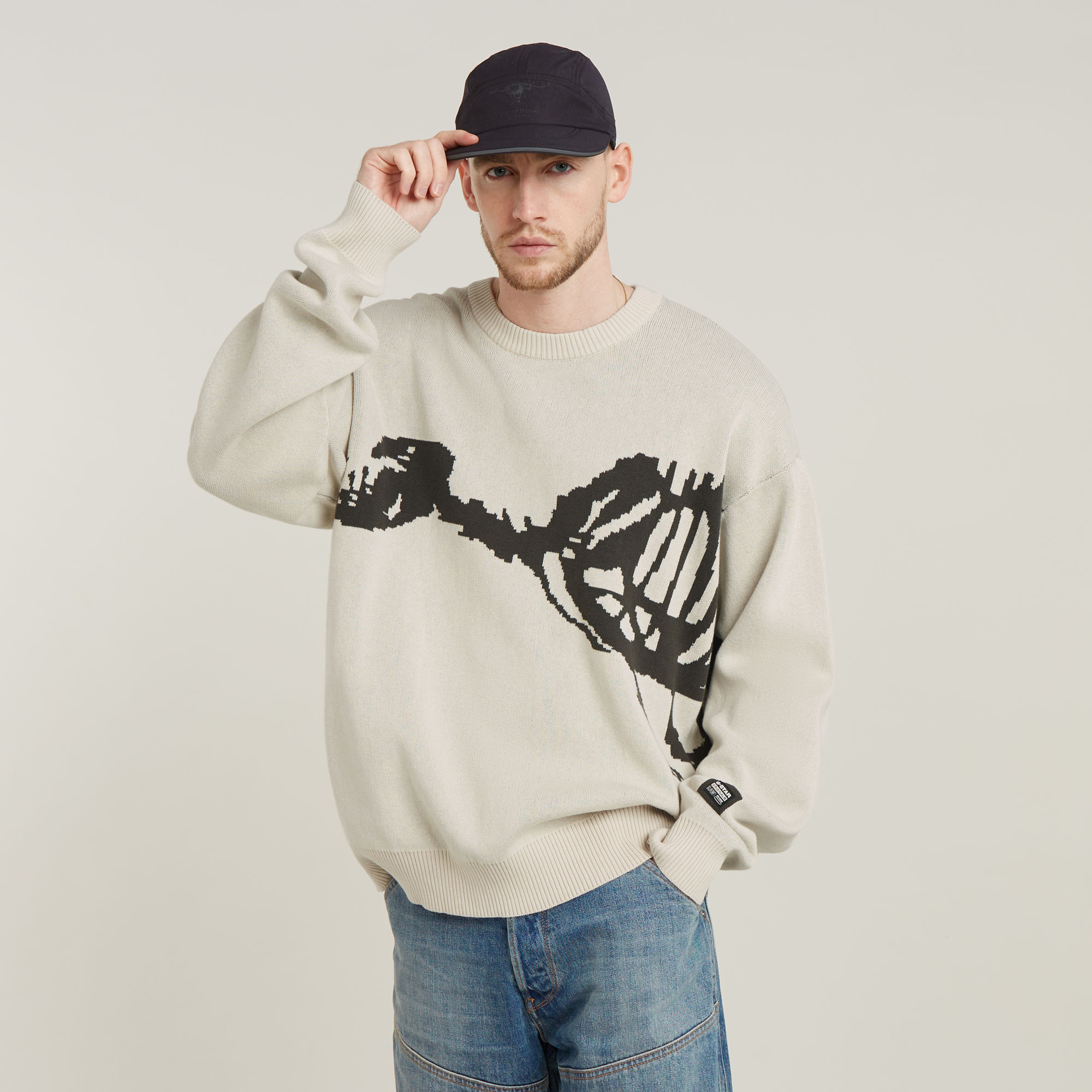 G-Star RAW Gebreide Trui Running Dog Graphic Wit Heren