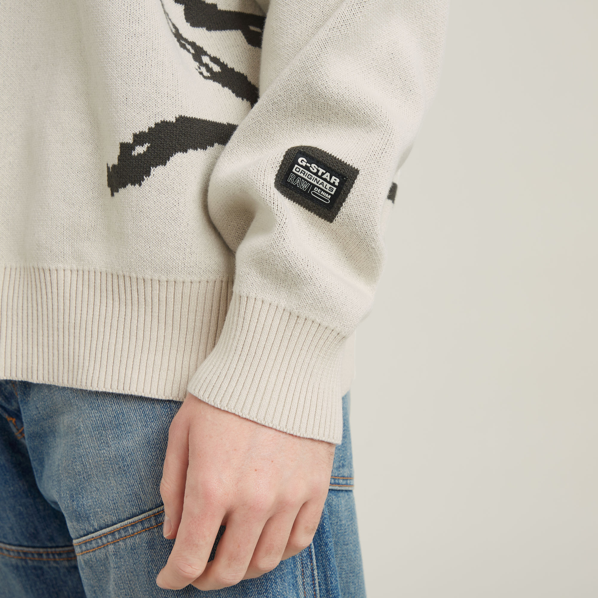 G-Star RAW Gebreide Trui Running Dog Graphic Wit Heren