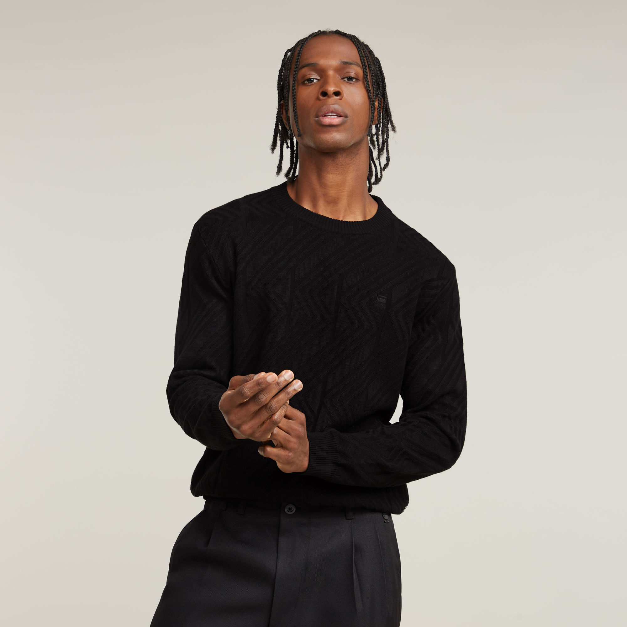 

Zig-Zag Structure Knitted Sweater - Black - Men