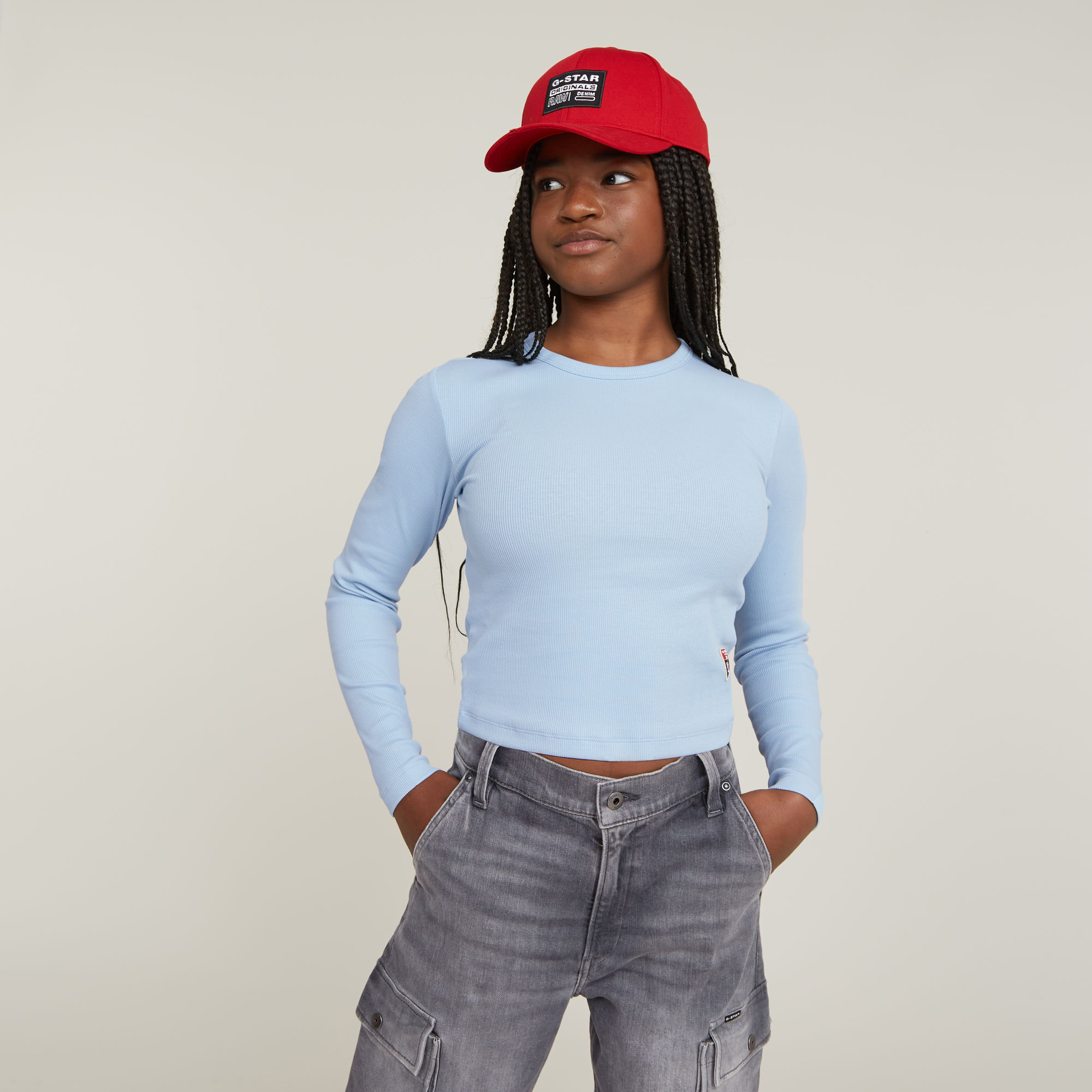 G-Star RAW Kids Top Slim Crop Lichtblauw meisjes