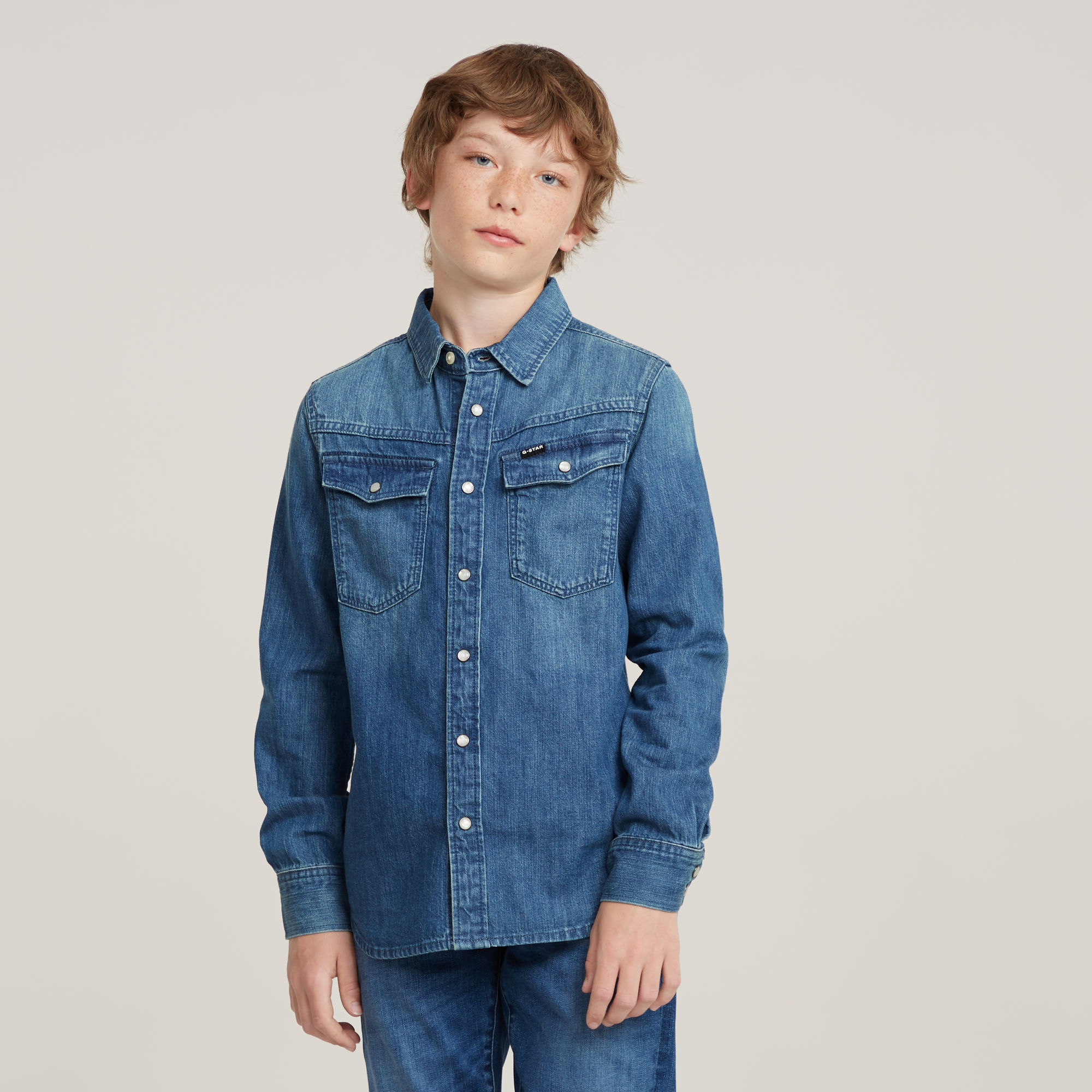 G-Star RAW Kids Unisex 3301 Boys Shirt Midden blauw jongens