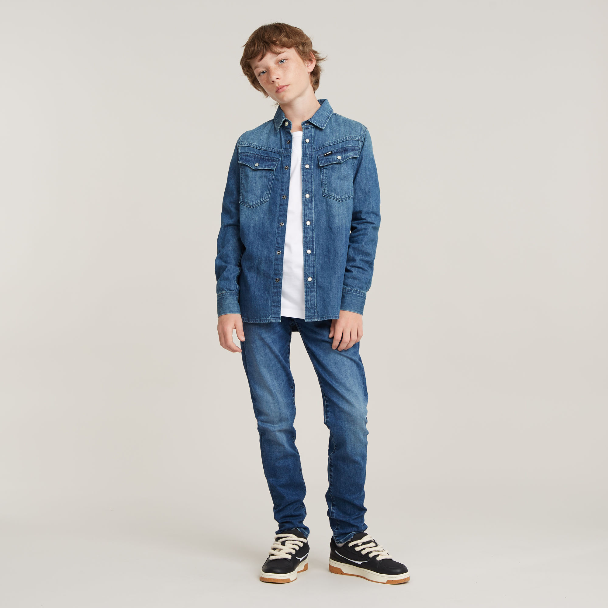 G-Star RAW Kids Unisex 3301 Boys Shirt Midden blauw jongens