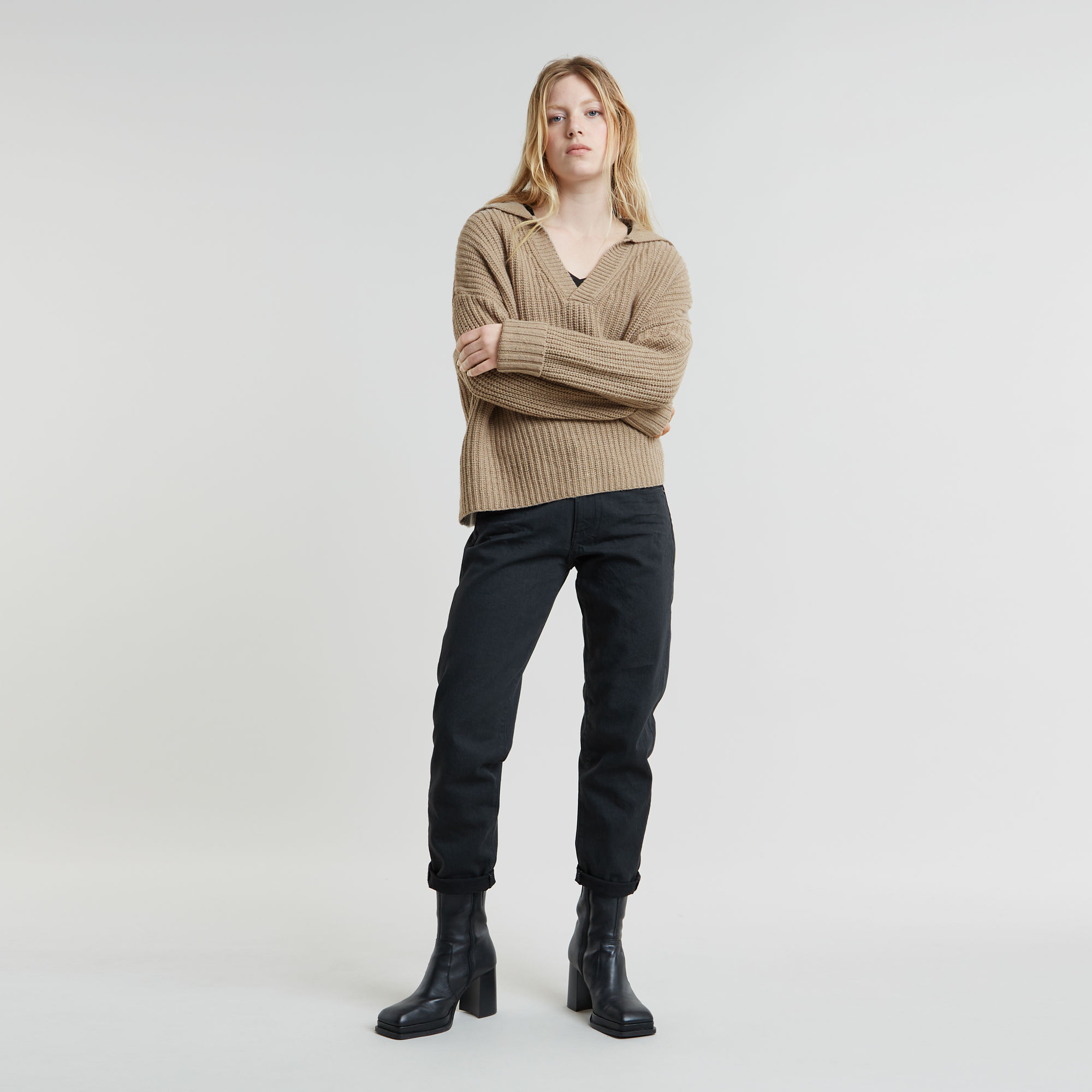 G-Star RAW Loose Polo Heavy Knitted Beige Dames