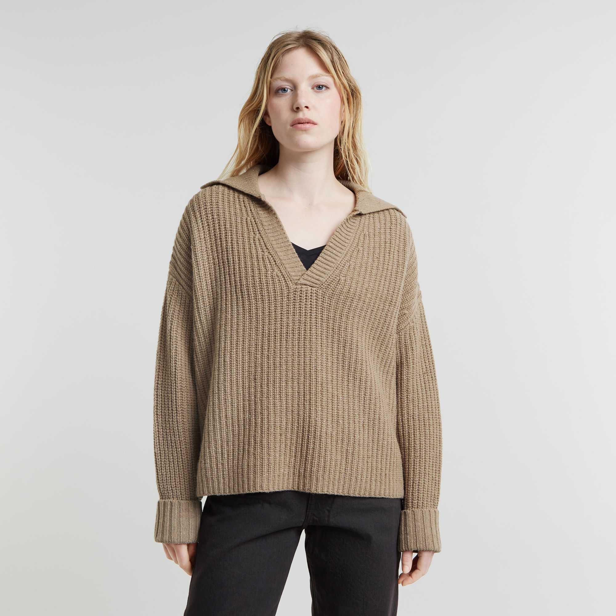 G-Star RAW Loose Polo Heavy Knitted Beige Dames