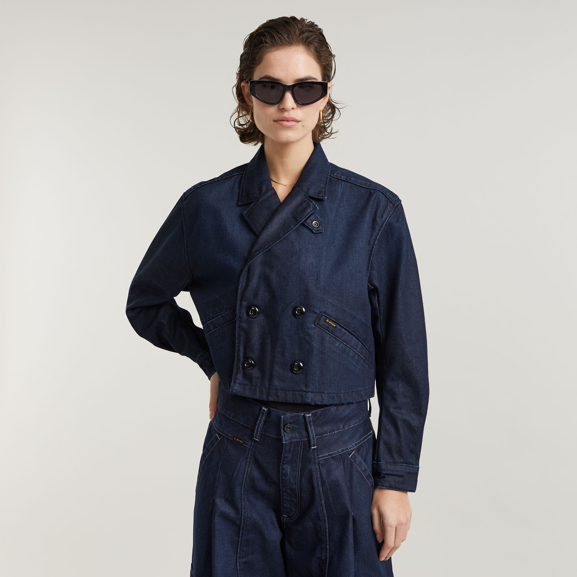 

Cropped Peacoat Jacket - Dark blue - Women