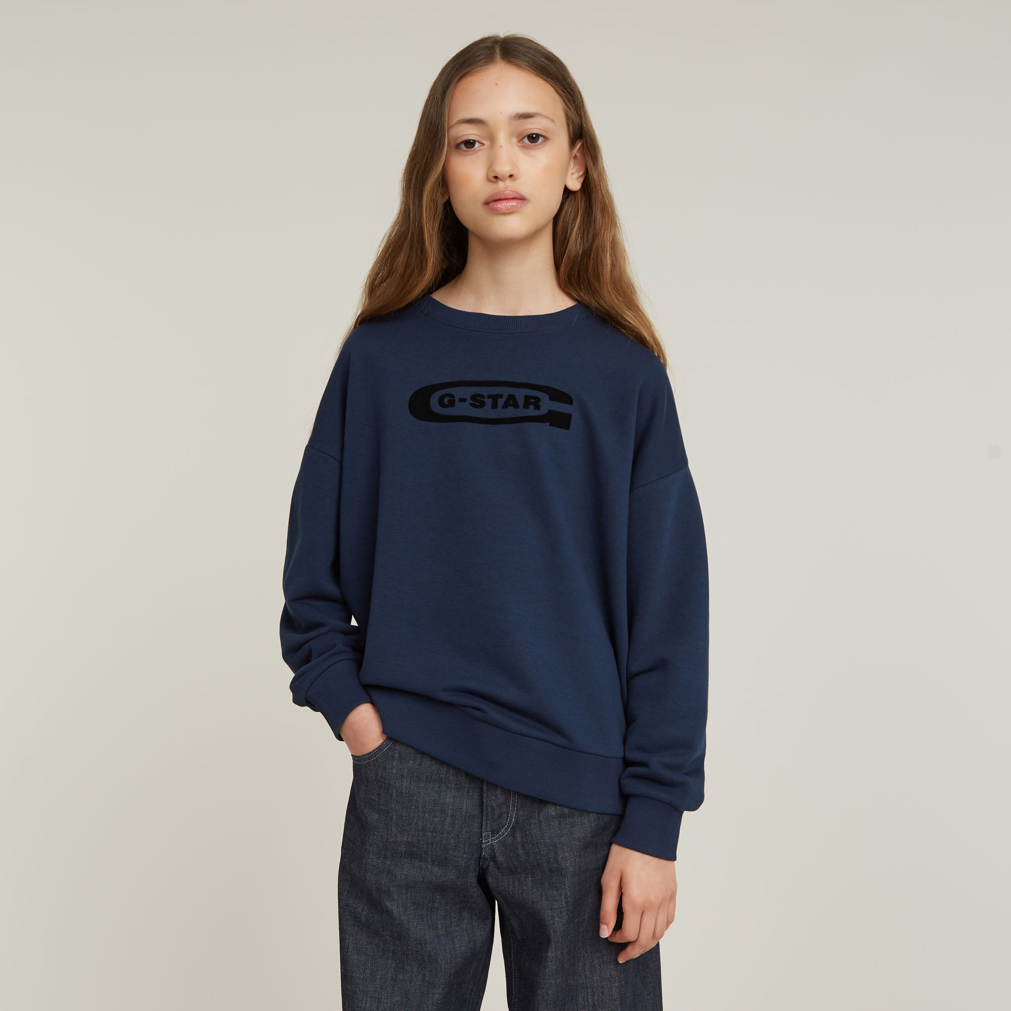 G-Star Raw sweater ub donkerblauw zwart Meisjes Katoen Ronde hals 116