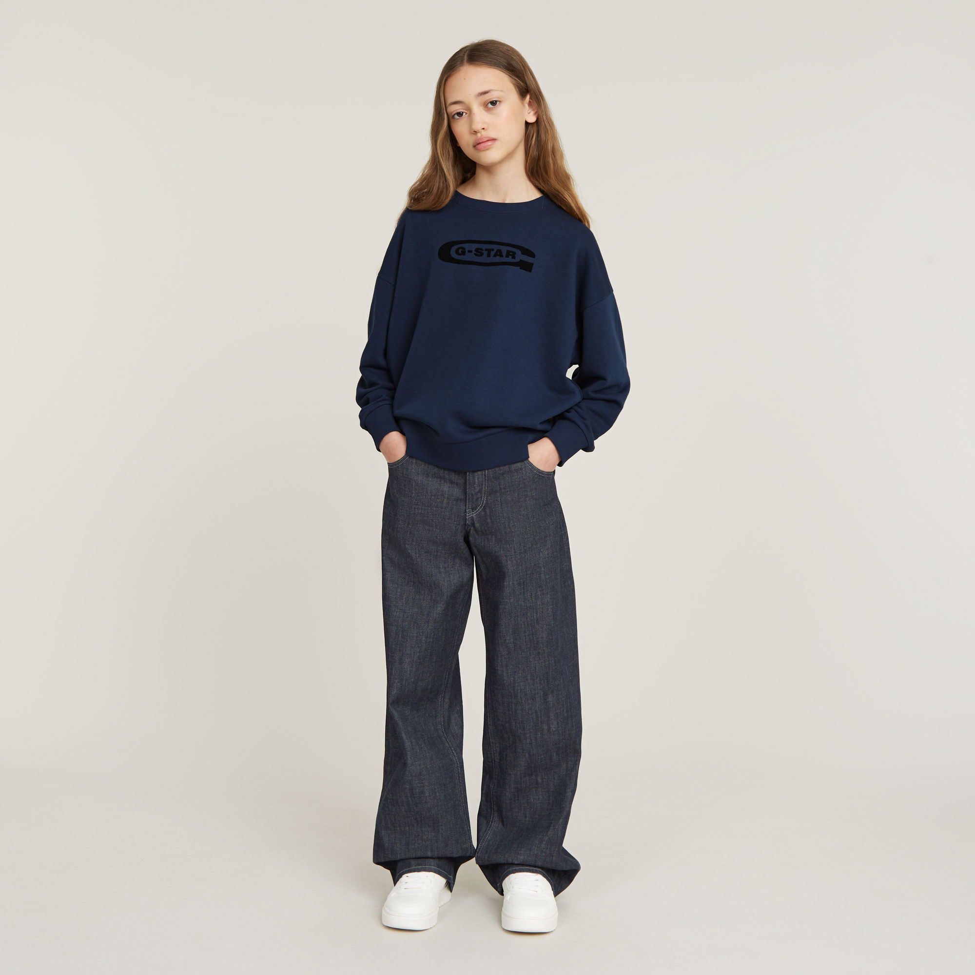 G-Star RAW Kids Sweater Unbrushed Donkerblauw meisjes