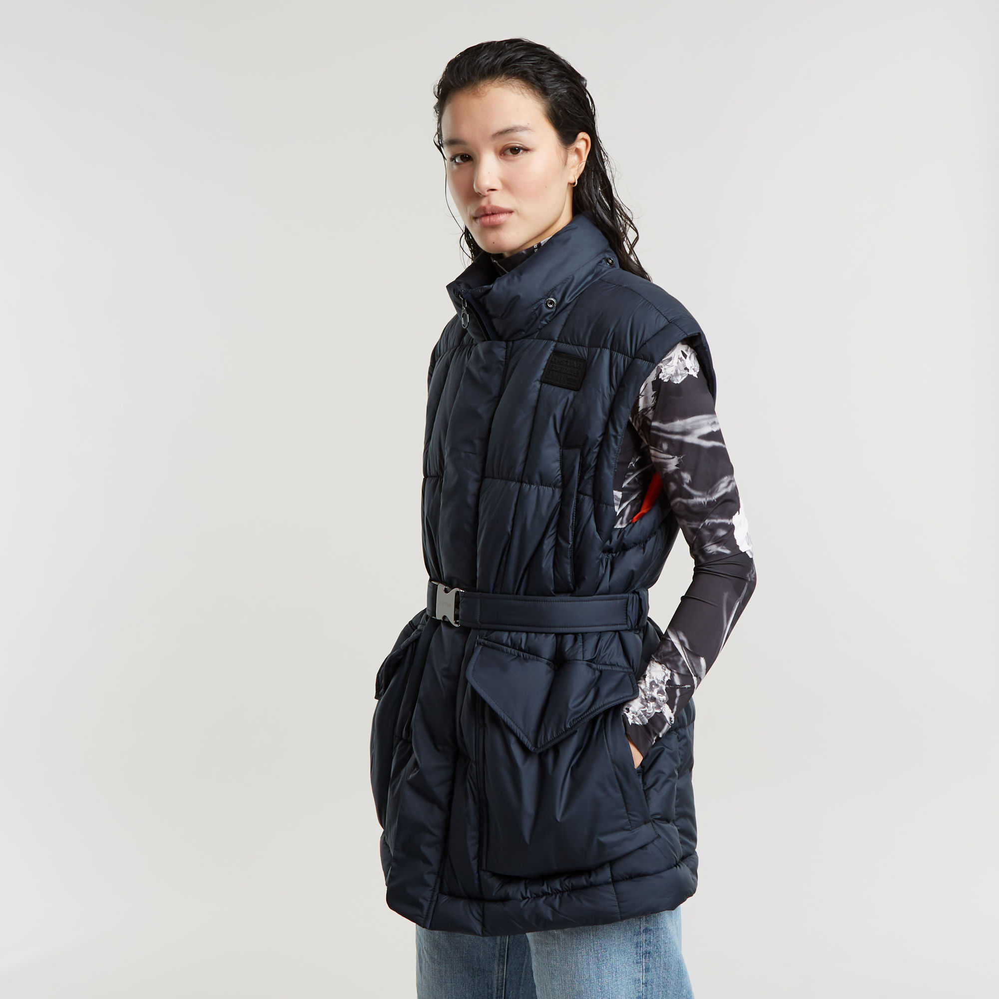 G-Star RAW Modular Gewatteerde Puffer Met Capuchon Donkerblauw Dames
