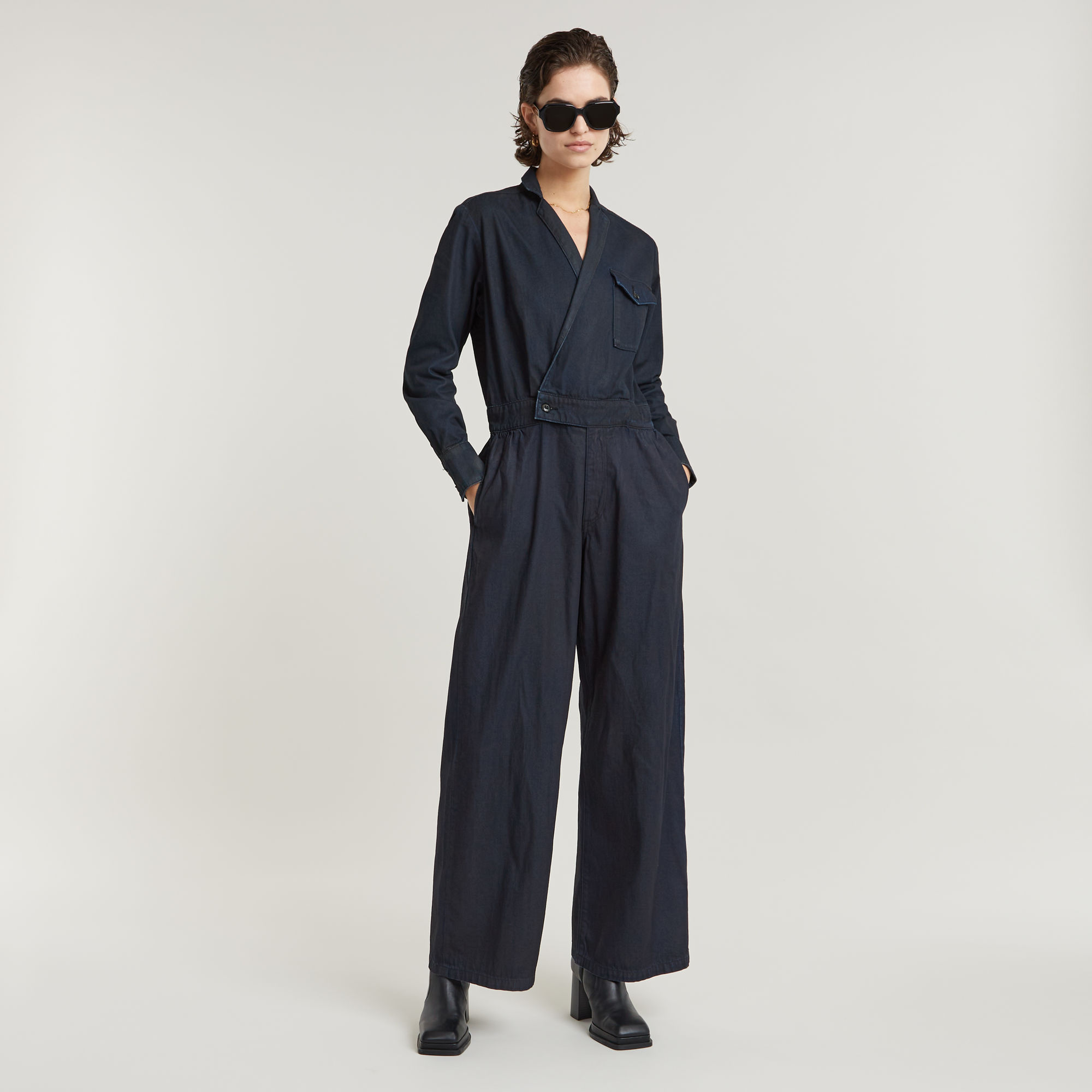 Tailored Wrap Jumpsuit - Dunkelblau - Damen